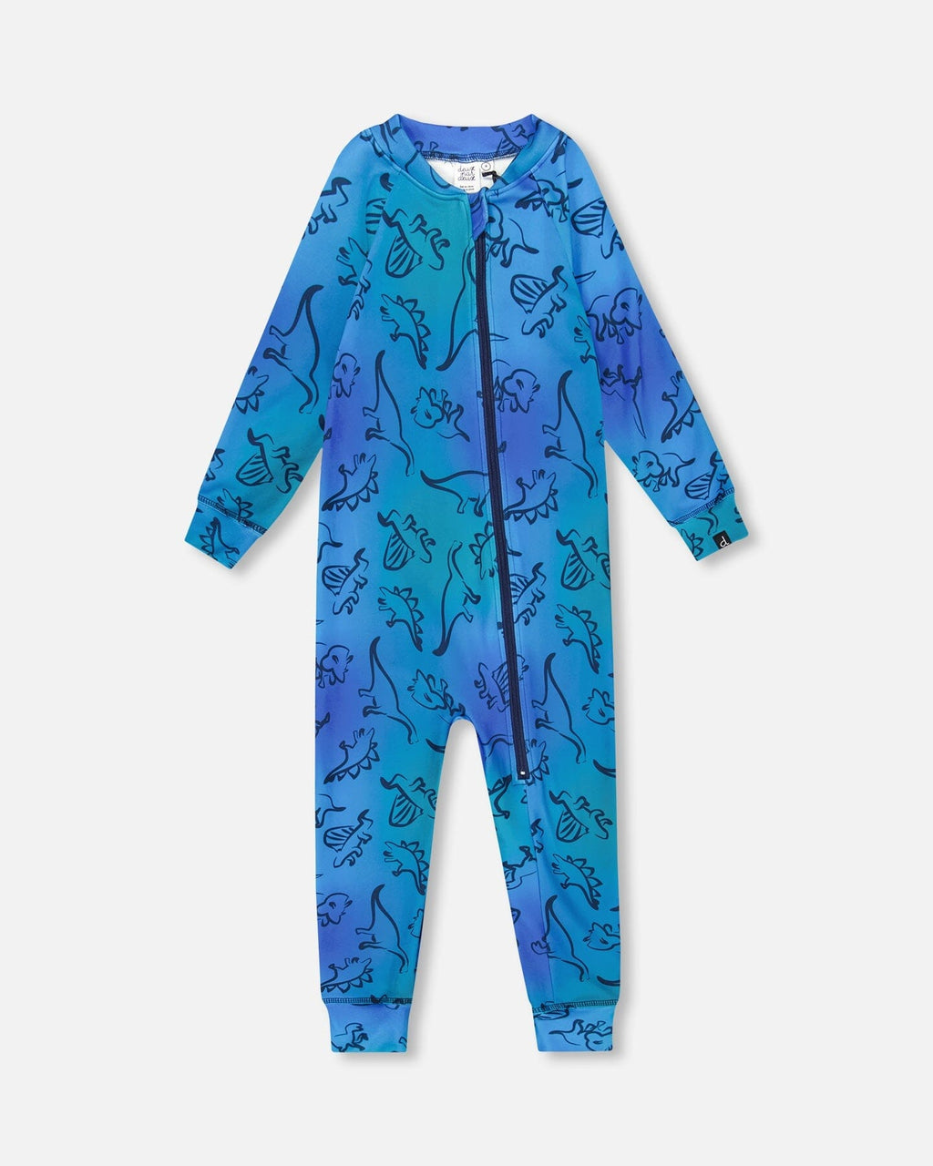 One-Piece Thermal Underwear Blue Gradient Dinosaur Print