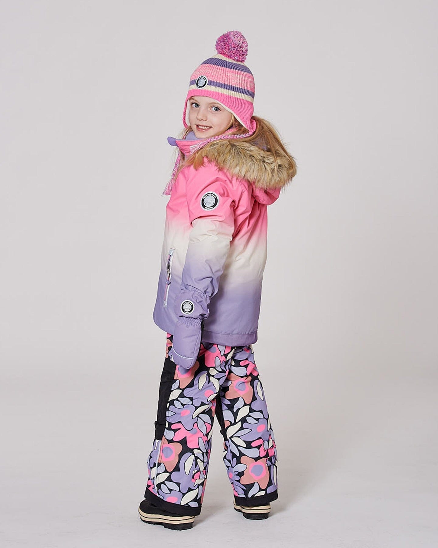 Lined Peruvian Knit Pompom Hat Pink And Purple