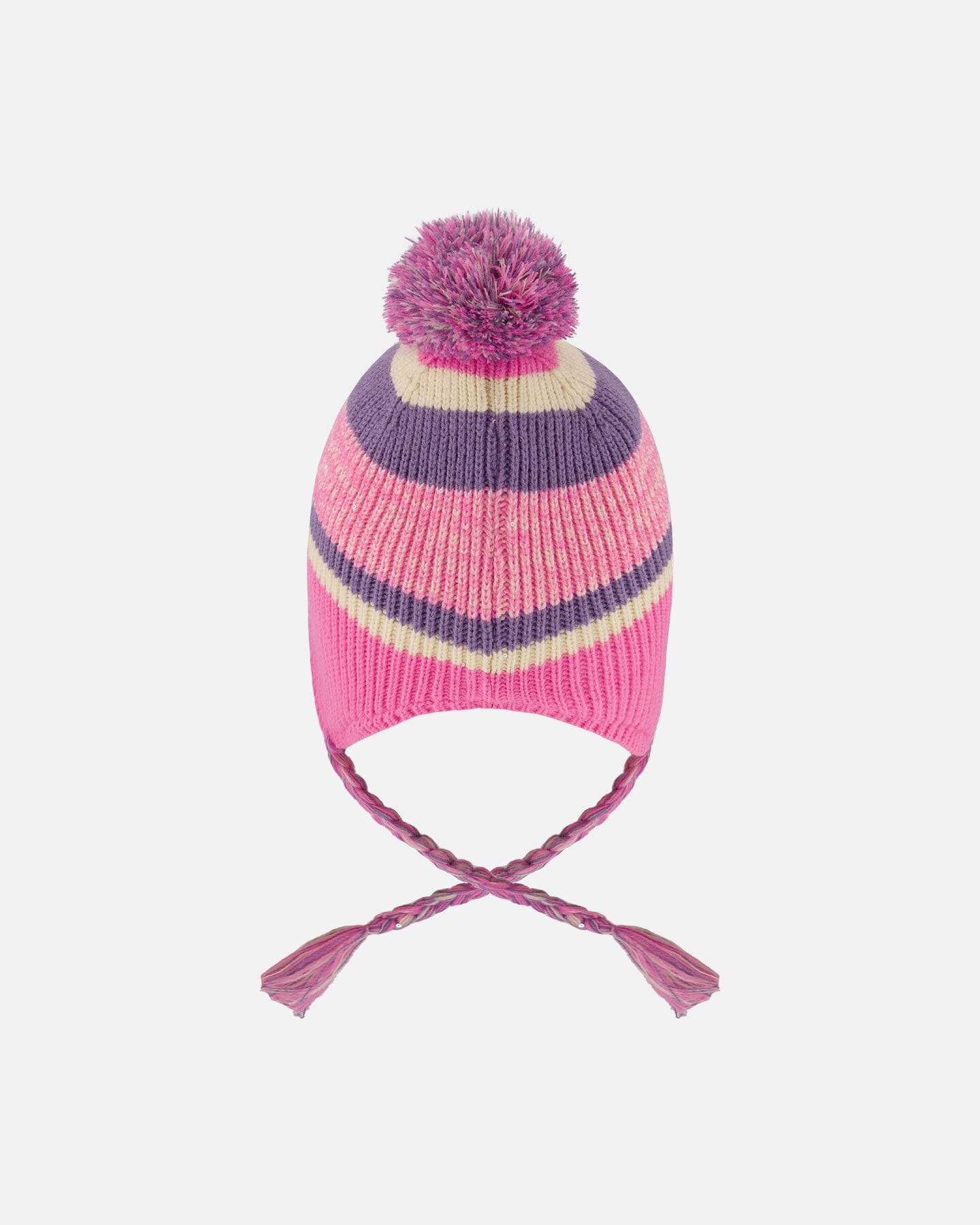 Lined Peruvian Knit Pompom Hat Pink And Purple