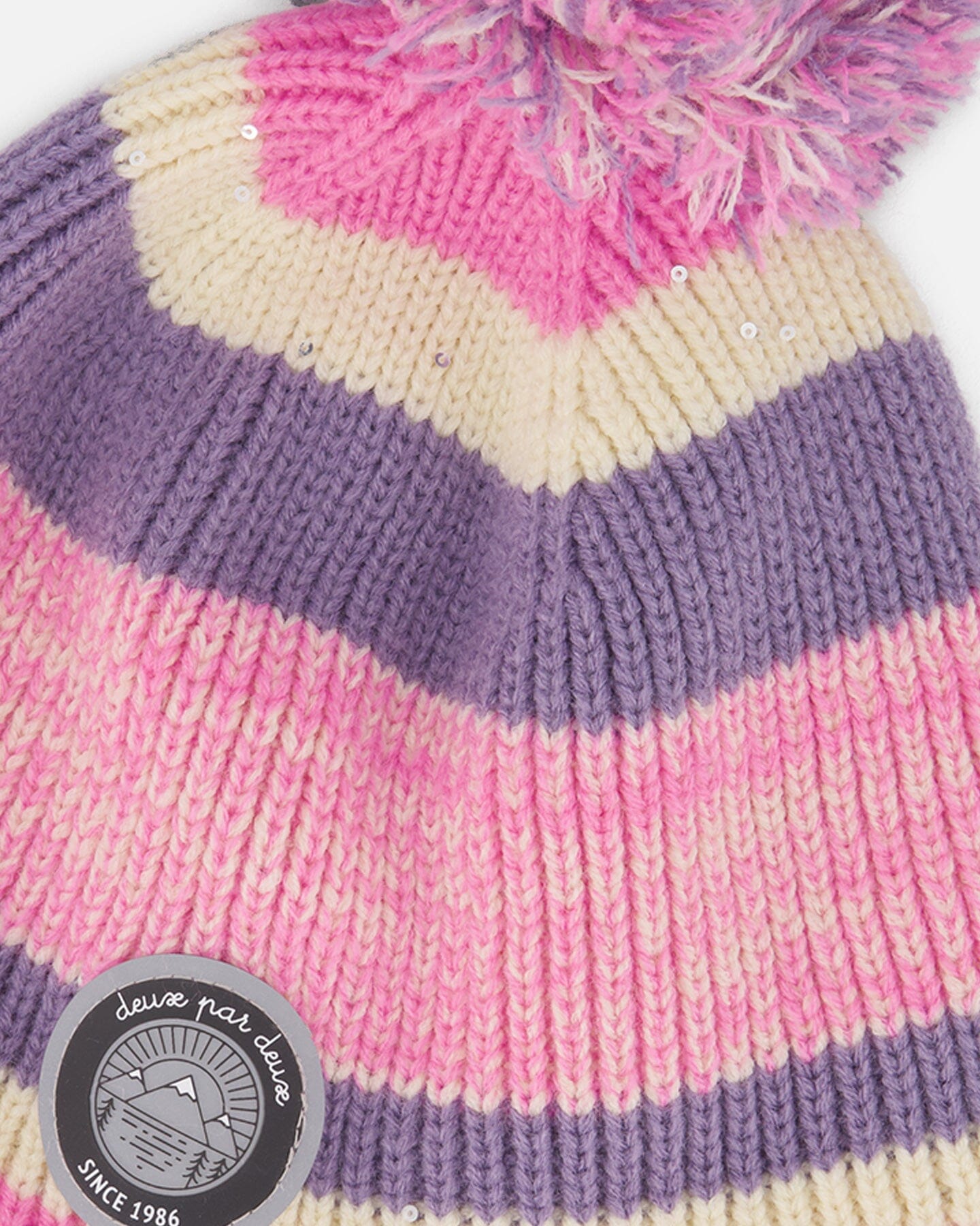Lined Peruvian Knit Pompom Hat Pink And Purple