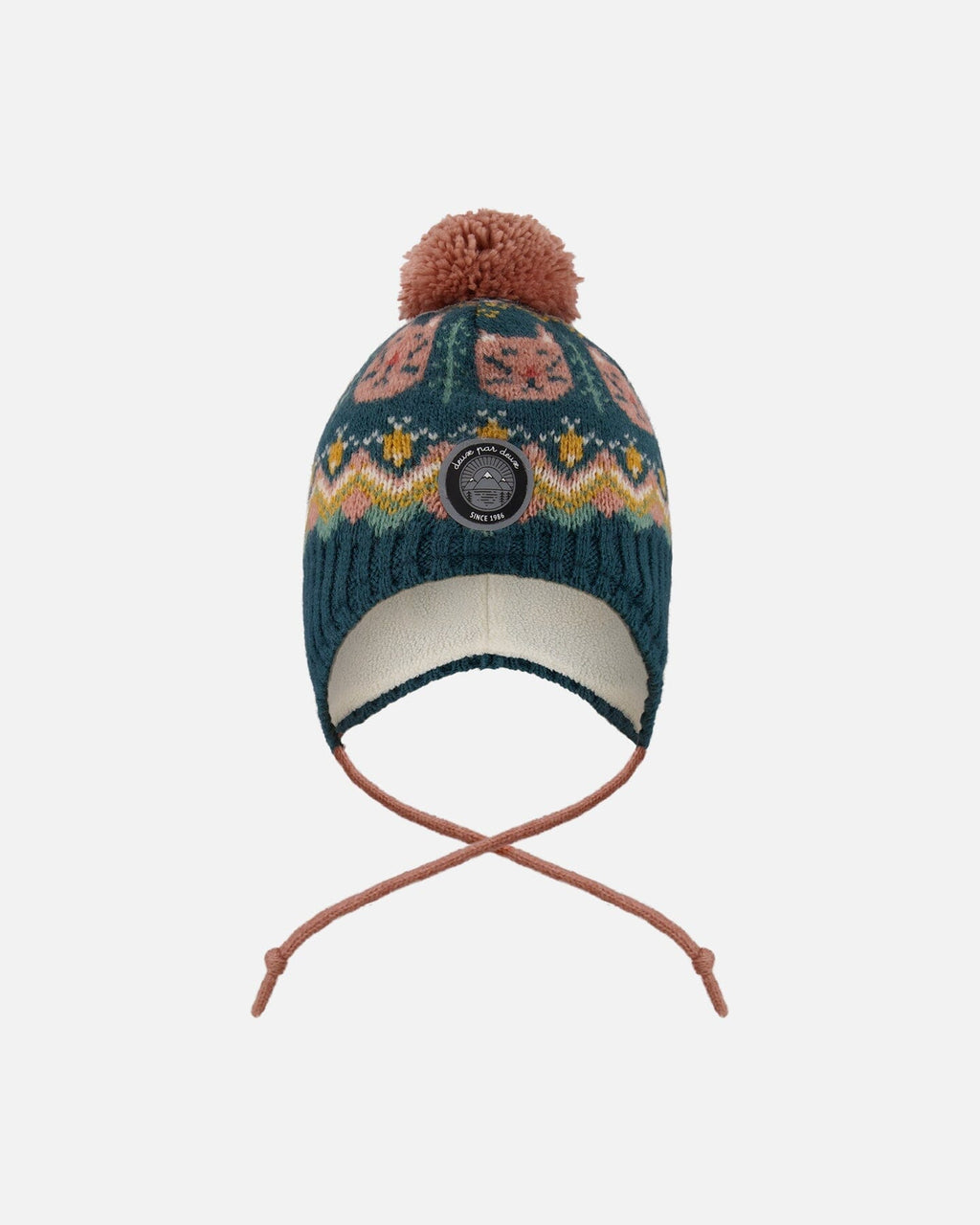 Lined Peruvian Knit Pompom Hat Green And Pink