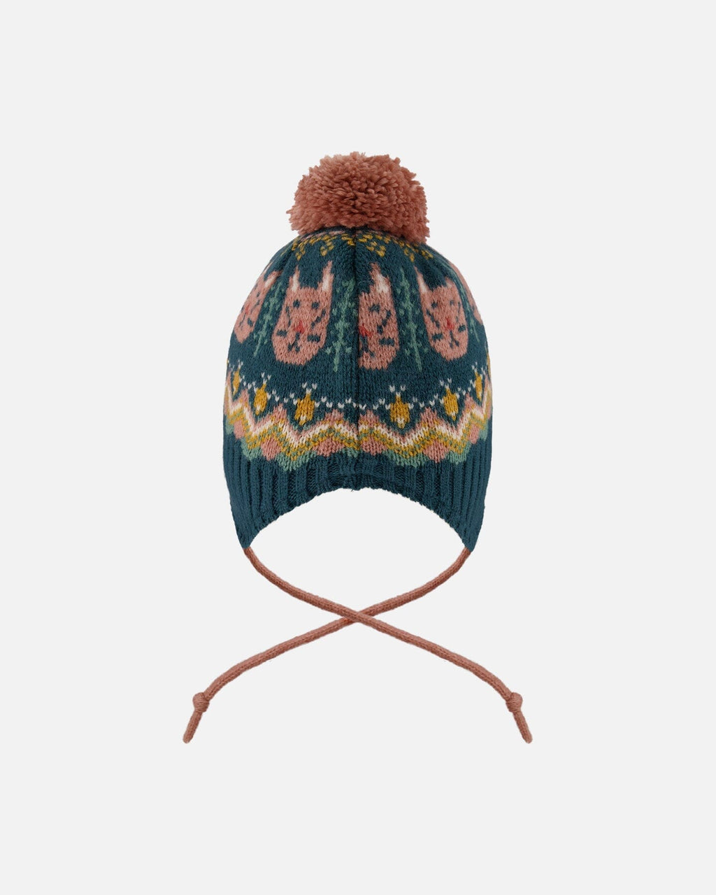 Lined Peruvian Knit Pompom Hat Green And Pink