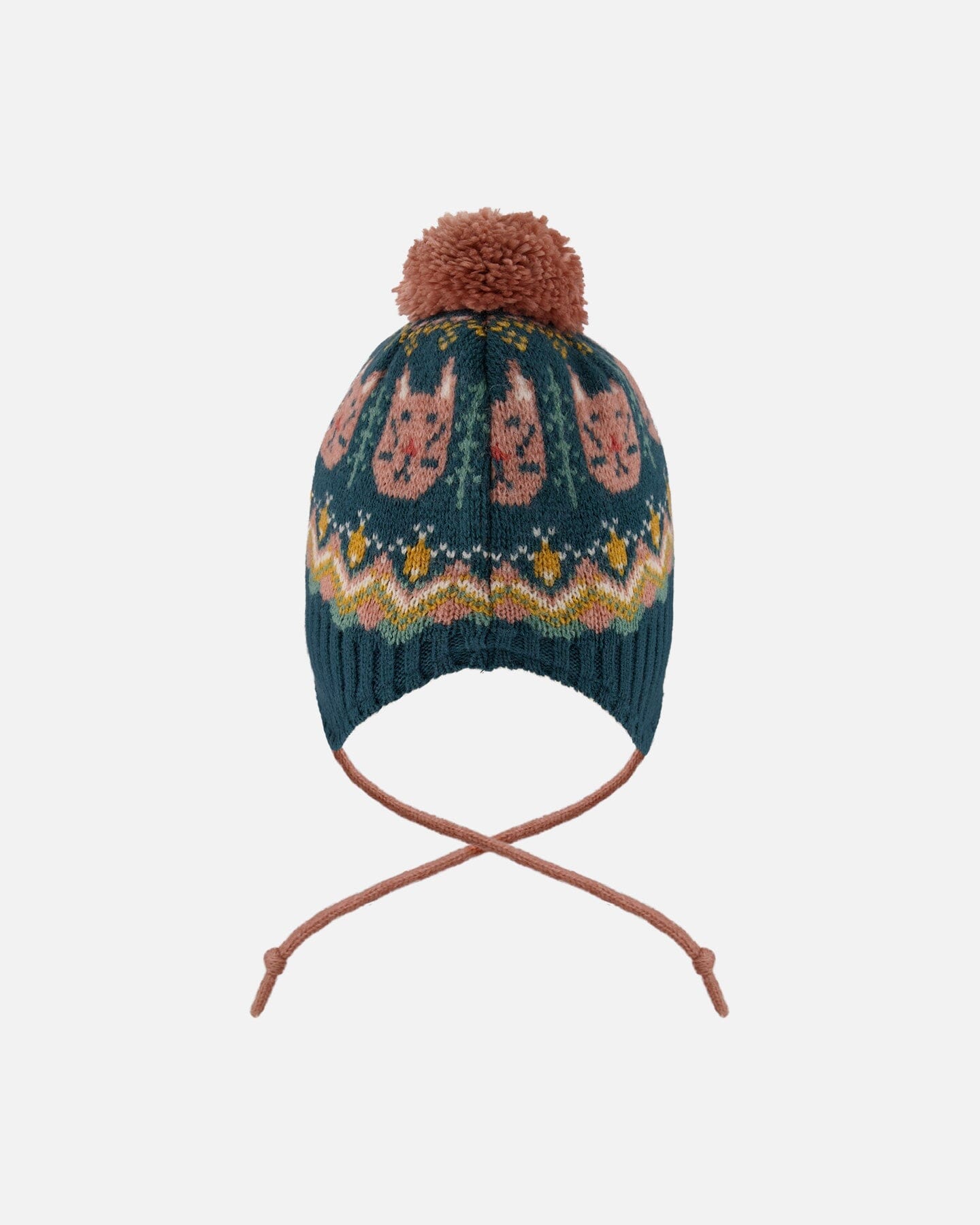 Lined Peruvian Knit Pompom Hat Green And Pink