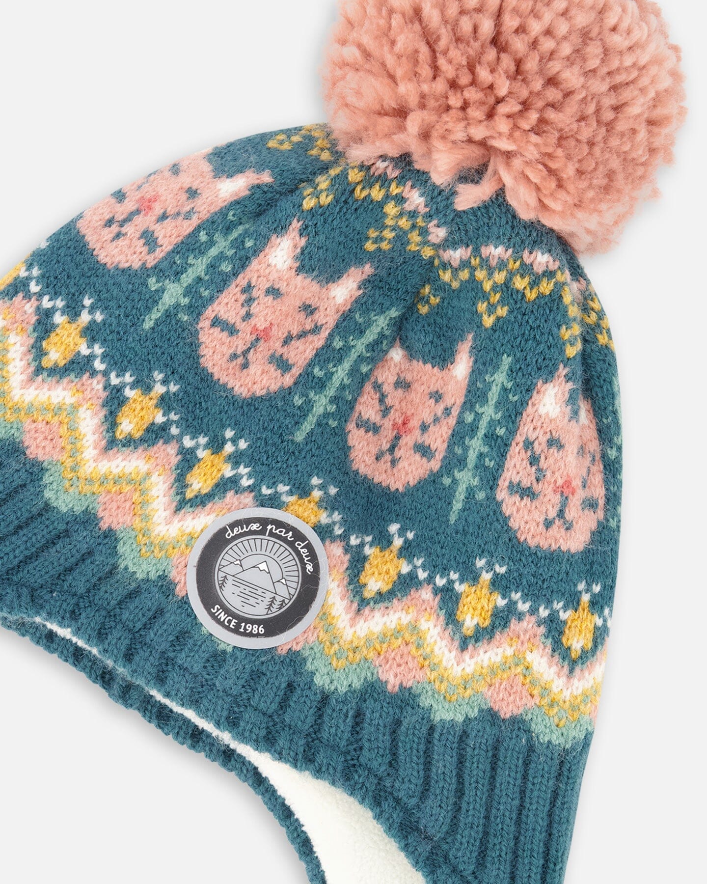 Lined Peruvian Knit Pompom Hat Green And Pink