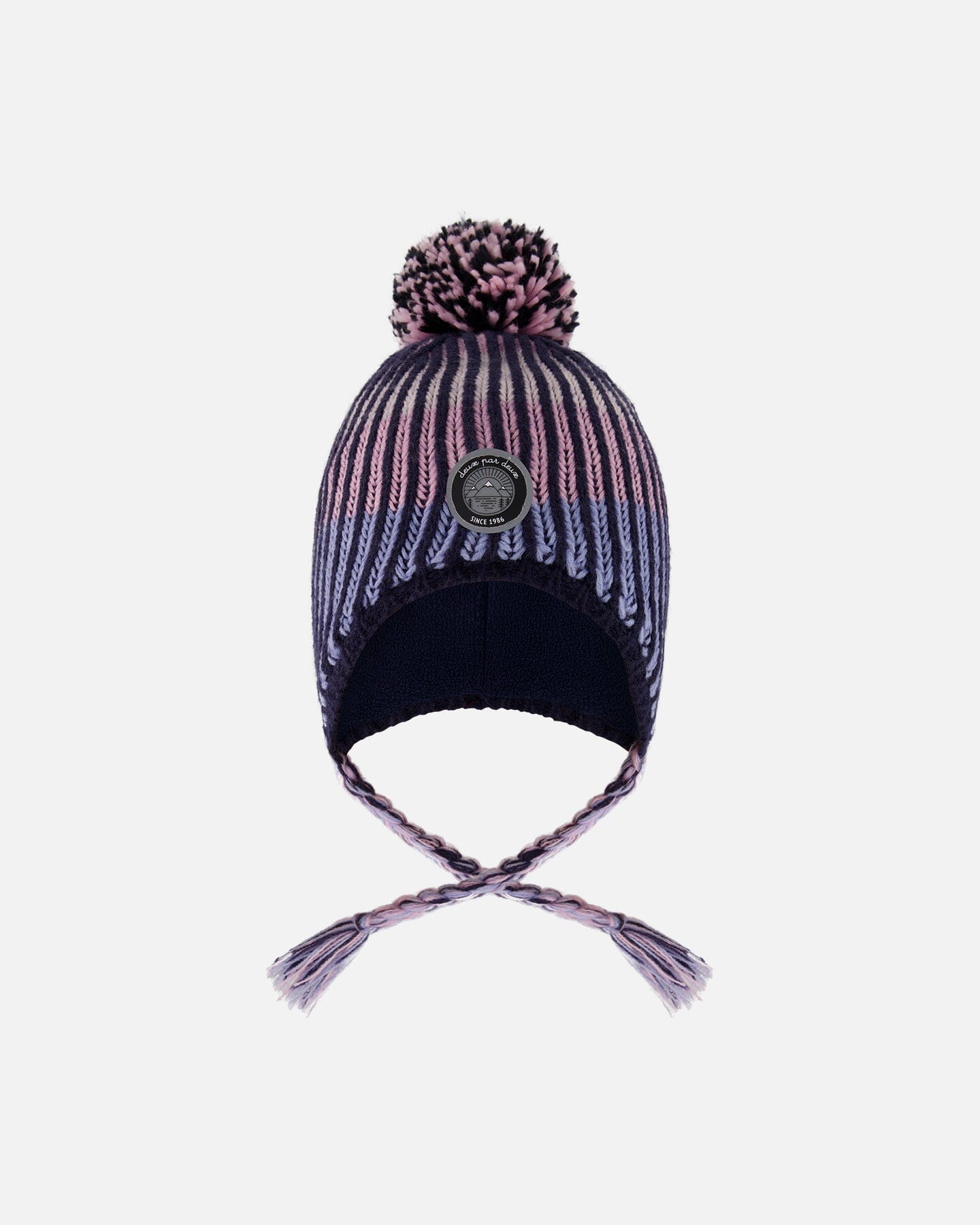 Lined Peruvian Knit Pompom Hat Black And Purple