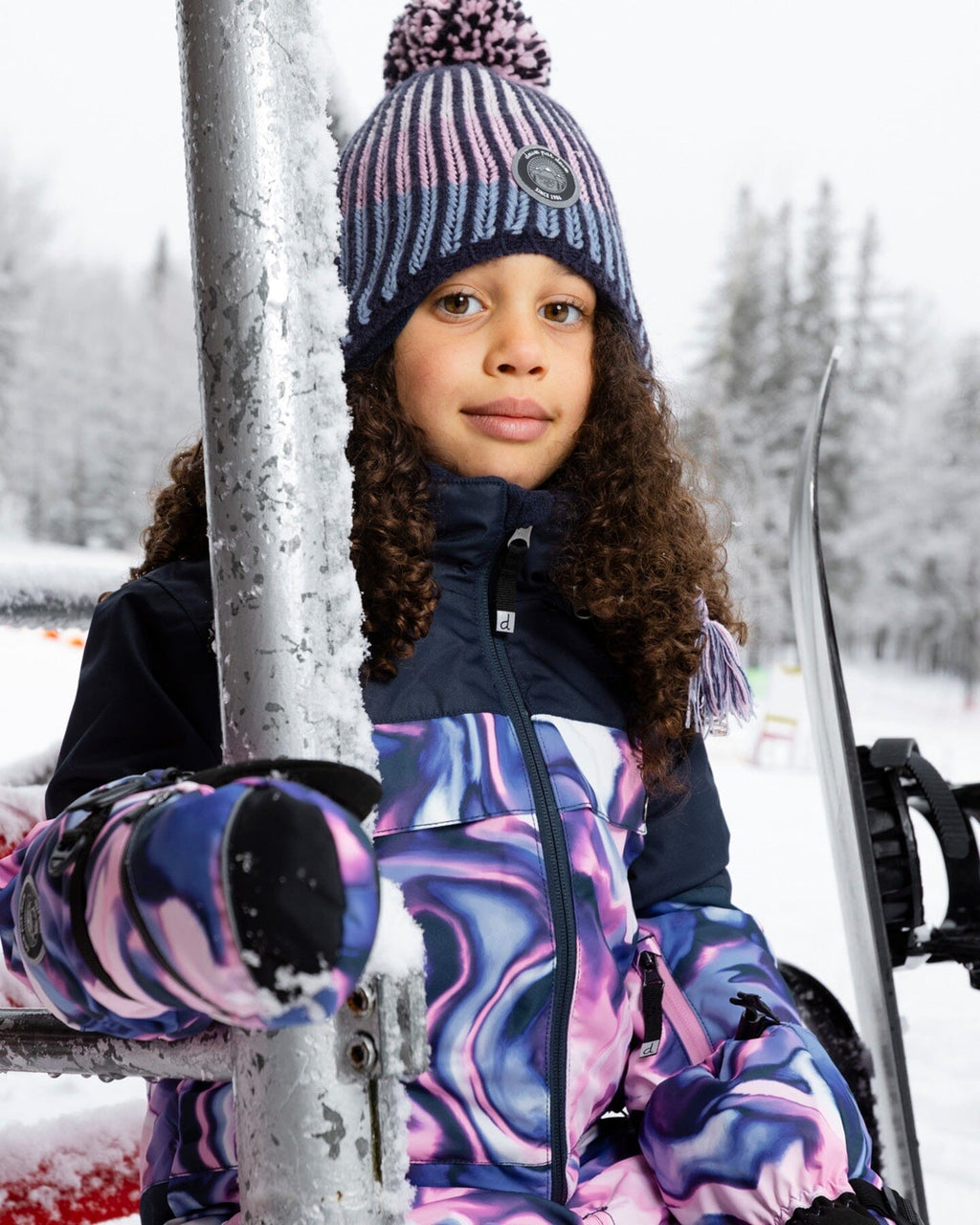 Lined Peruvian Knit Pompom Hat Black And Purple