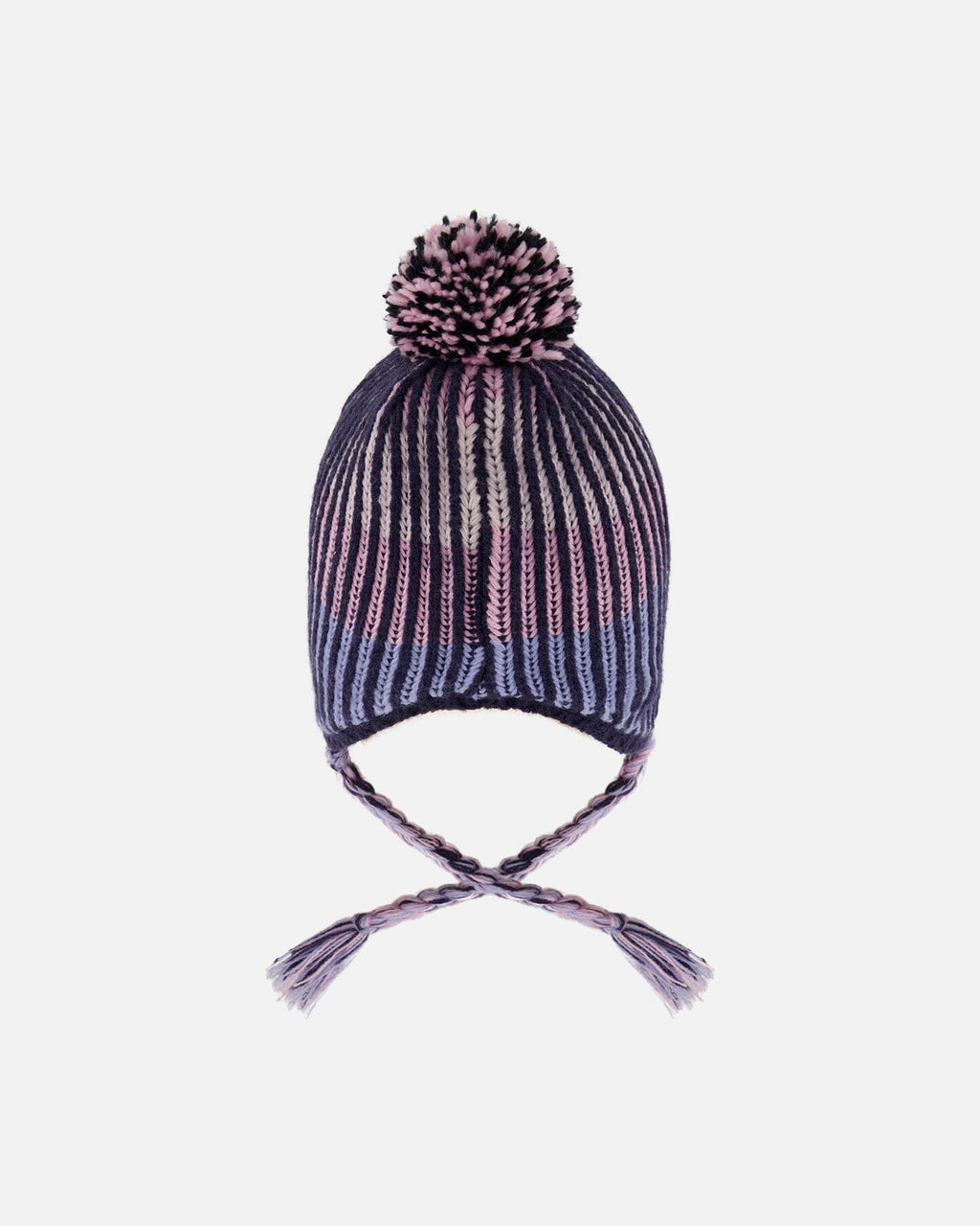 Lined Peruvian Knit Pompom Hat Black And Purple