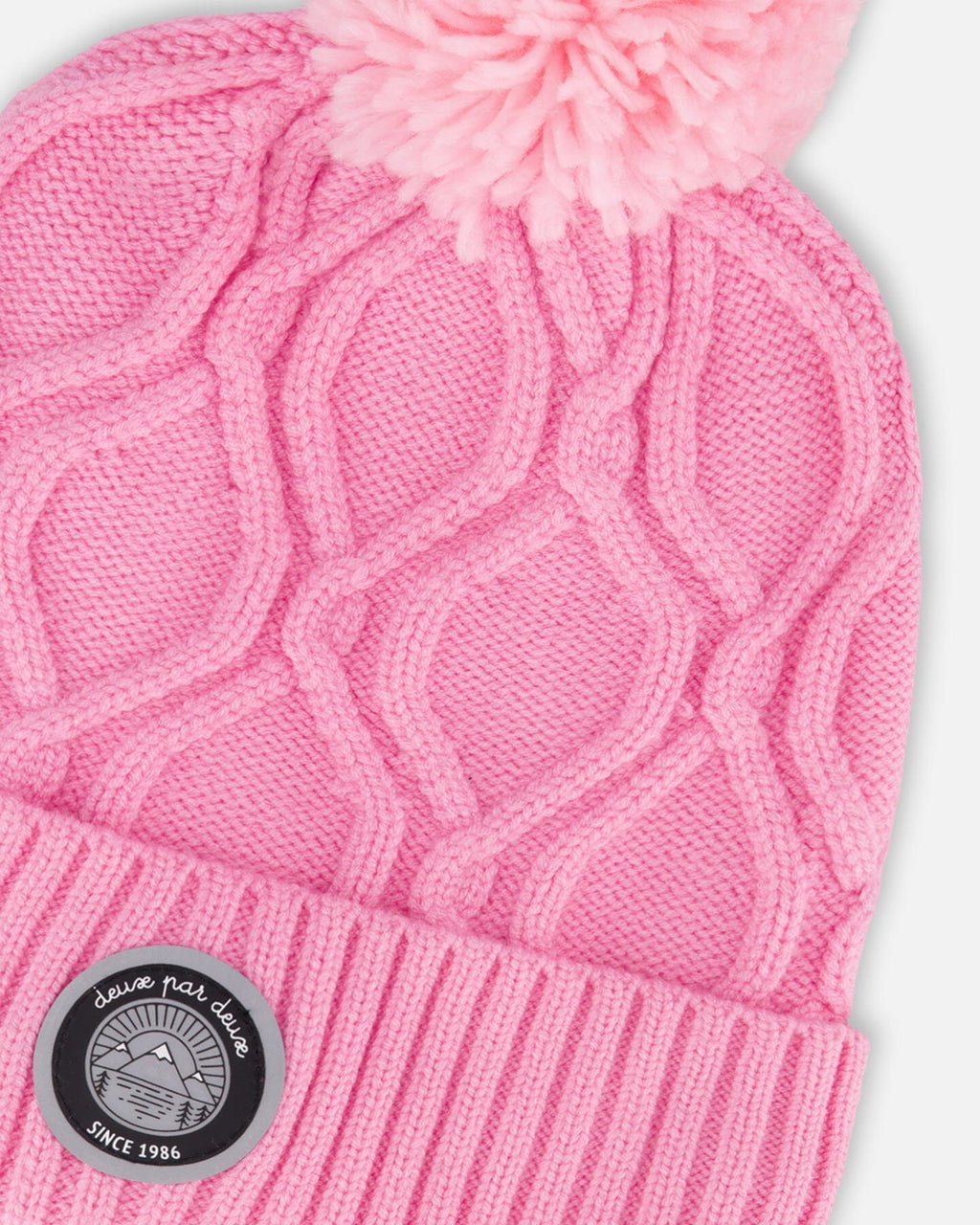 Lined Knit Pompom Hat Pink