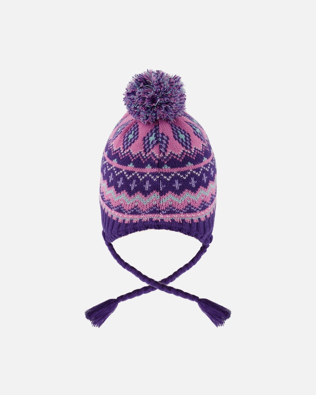 Lined Peruvian Knit Pompom Hat Purple And Pink