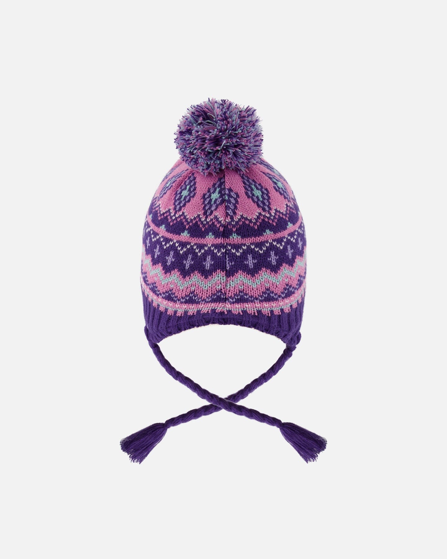 Lined Peruvian Knit Pompom Hat Purple And Pink