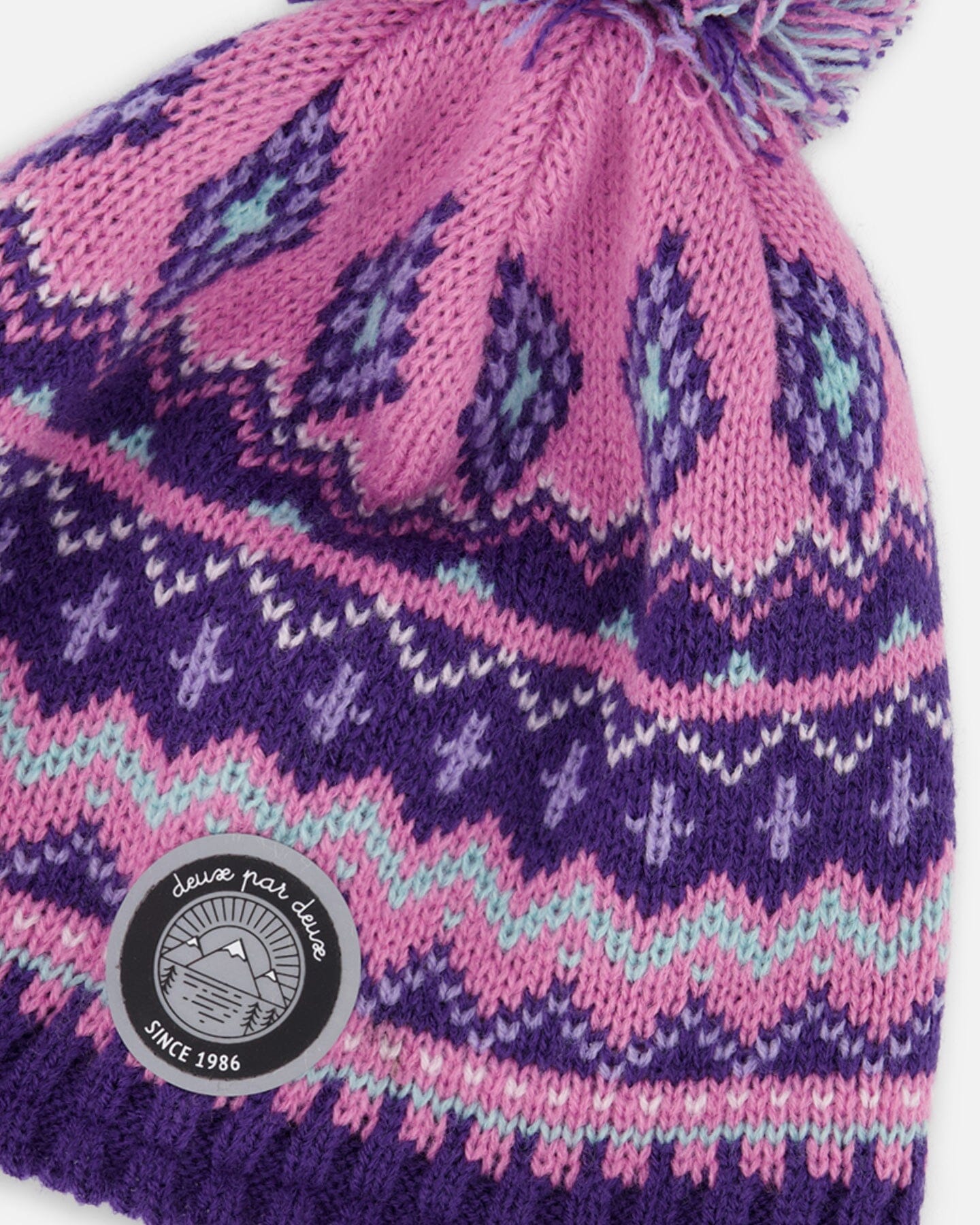 Lined Peruvian Knit Pompom Hat Purple And Pink