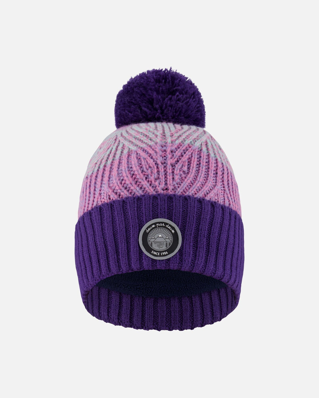 Lined Knit Pompom Hat Purple And Pink