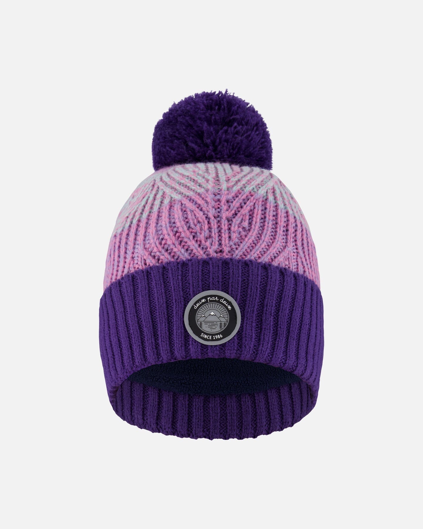 Lined Knit Pompom Hat Purple And Pink