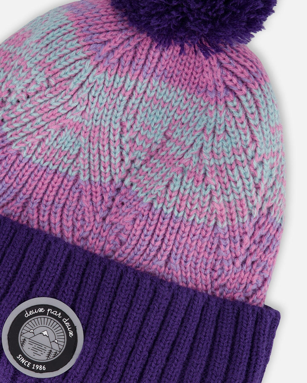 Lined Knit Pompom Hat Purple And Pink