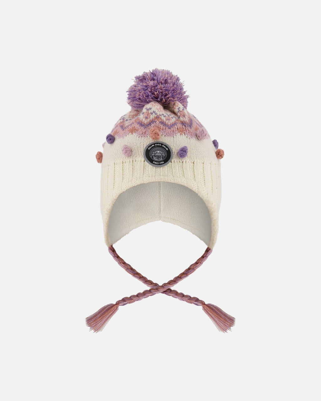 Lined Peruvian Knit Pompom Hat Off-White And Lilac