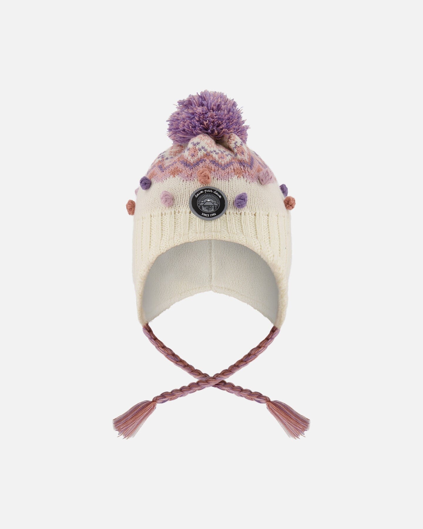 Lined Peruvian Knit Pompom Hat Off-White And Lilac