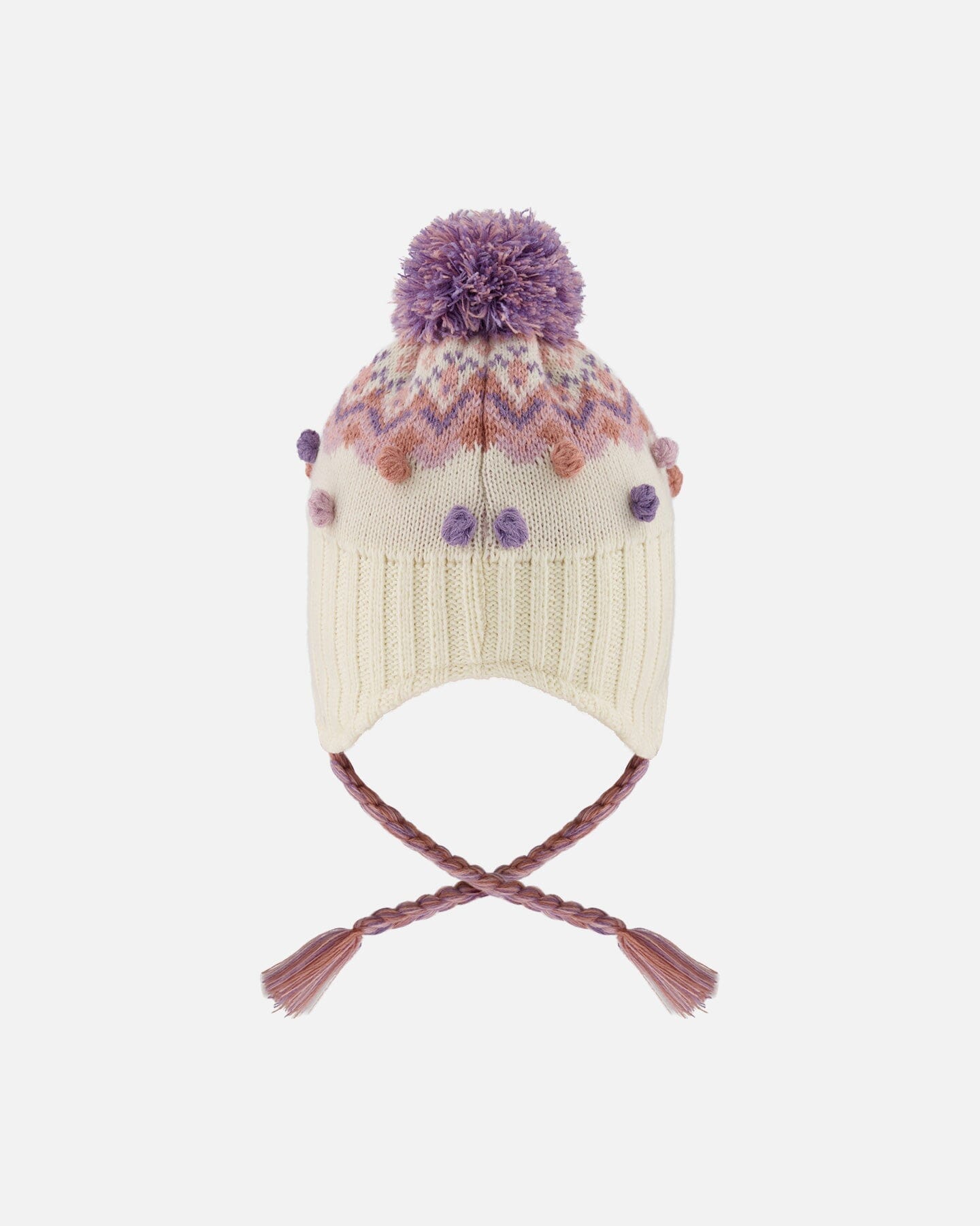 Lined Peruvian Knit Pompom Hat Off-White And Lilac