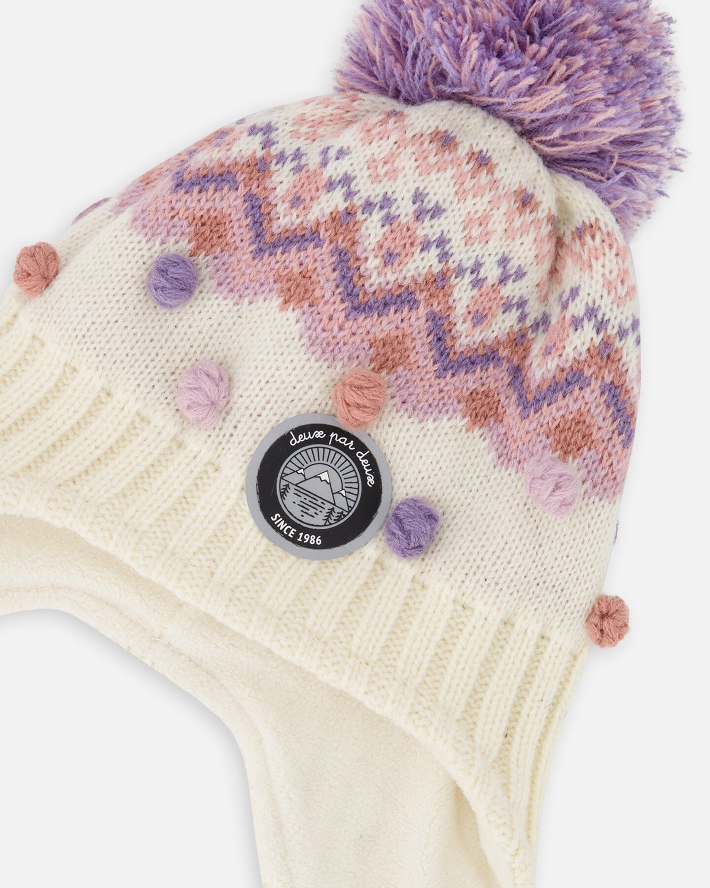 Lined Peruvian Knit Pompom Hat Off-White And Lilac