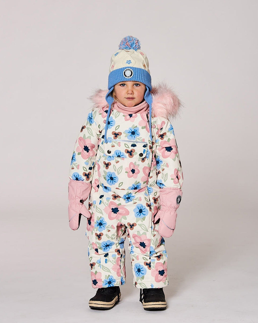 Lined Knit Hat With Ears Off-White And Blue