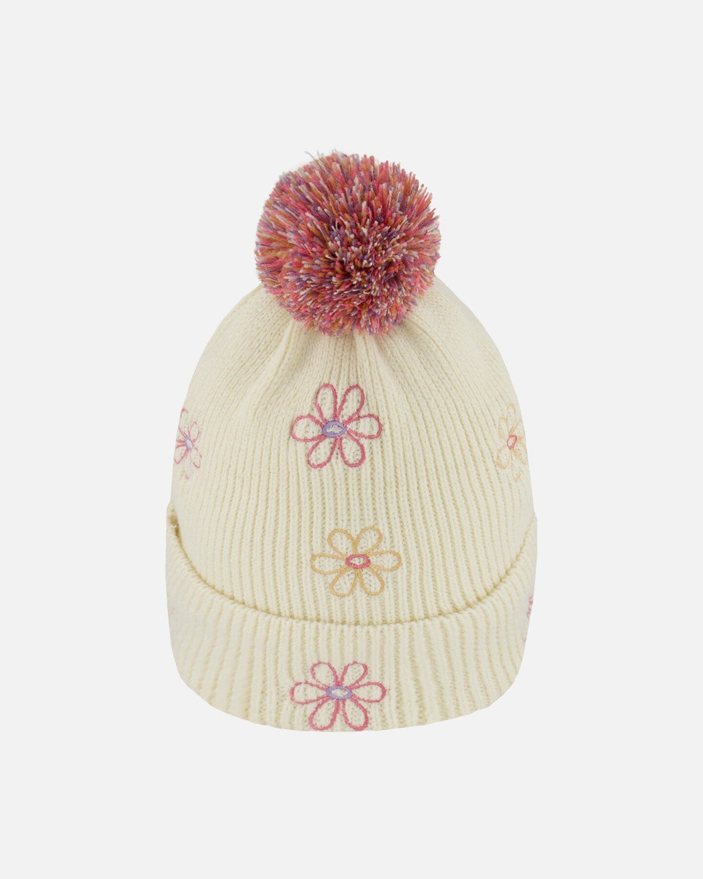 Lined Knit Pompom Hat Off-White And Pink