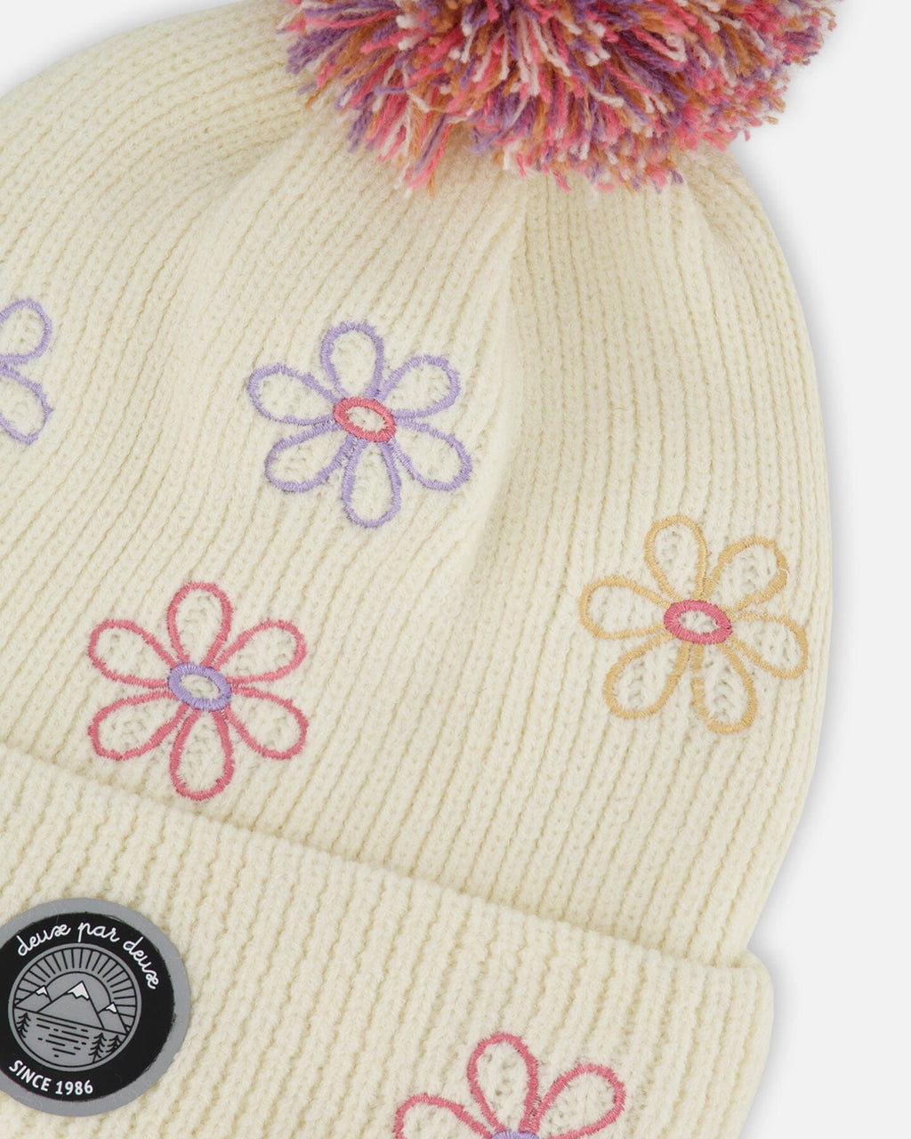 Lined Knit Pompom Hat Off-White And Pink