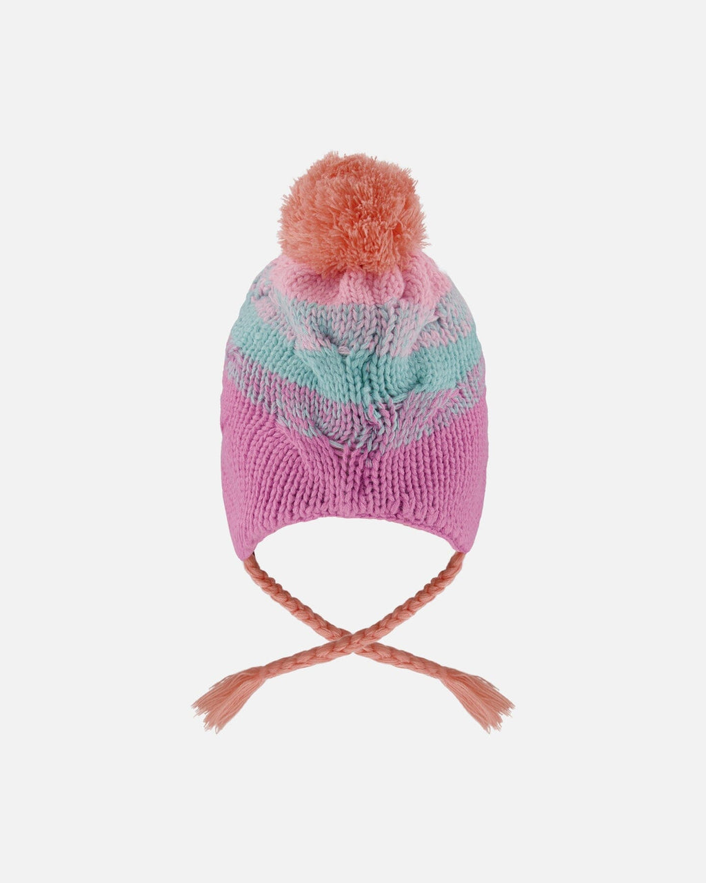 Lined Peruvian Knit Pompom Hat Pink, Orange And Turquoise