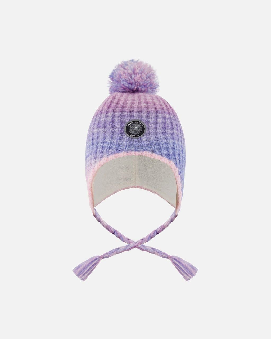 Lined Peruvian Knit Pompom Hat Blue, Purple And Pink
