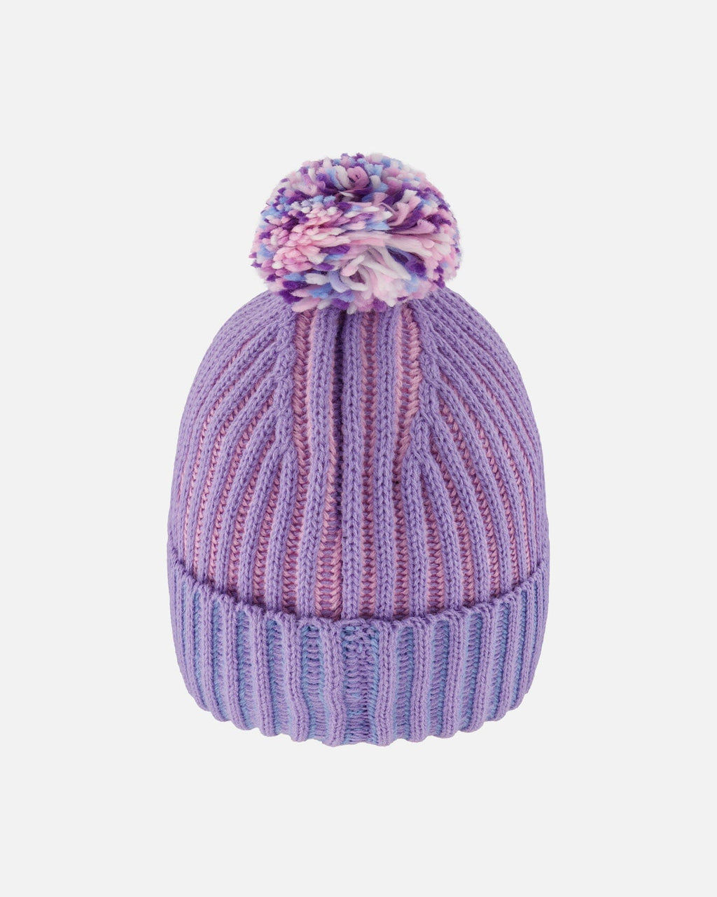 Lined Knit Pompom Hat Blue, Purple And Pink