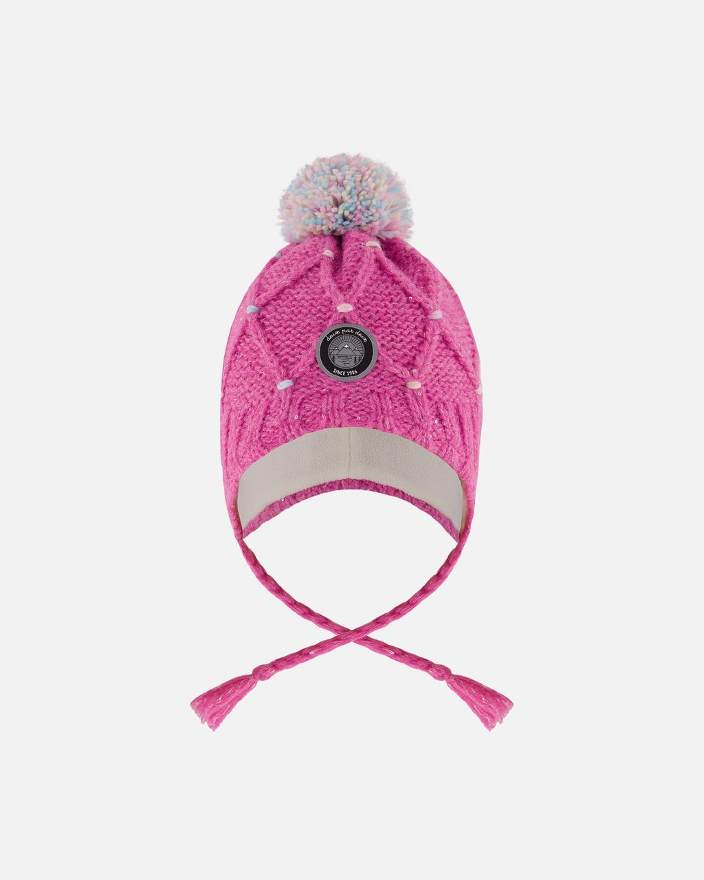 Lined Peruvian Knit Hat With Pompom Pink And Multicolor