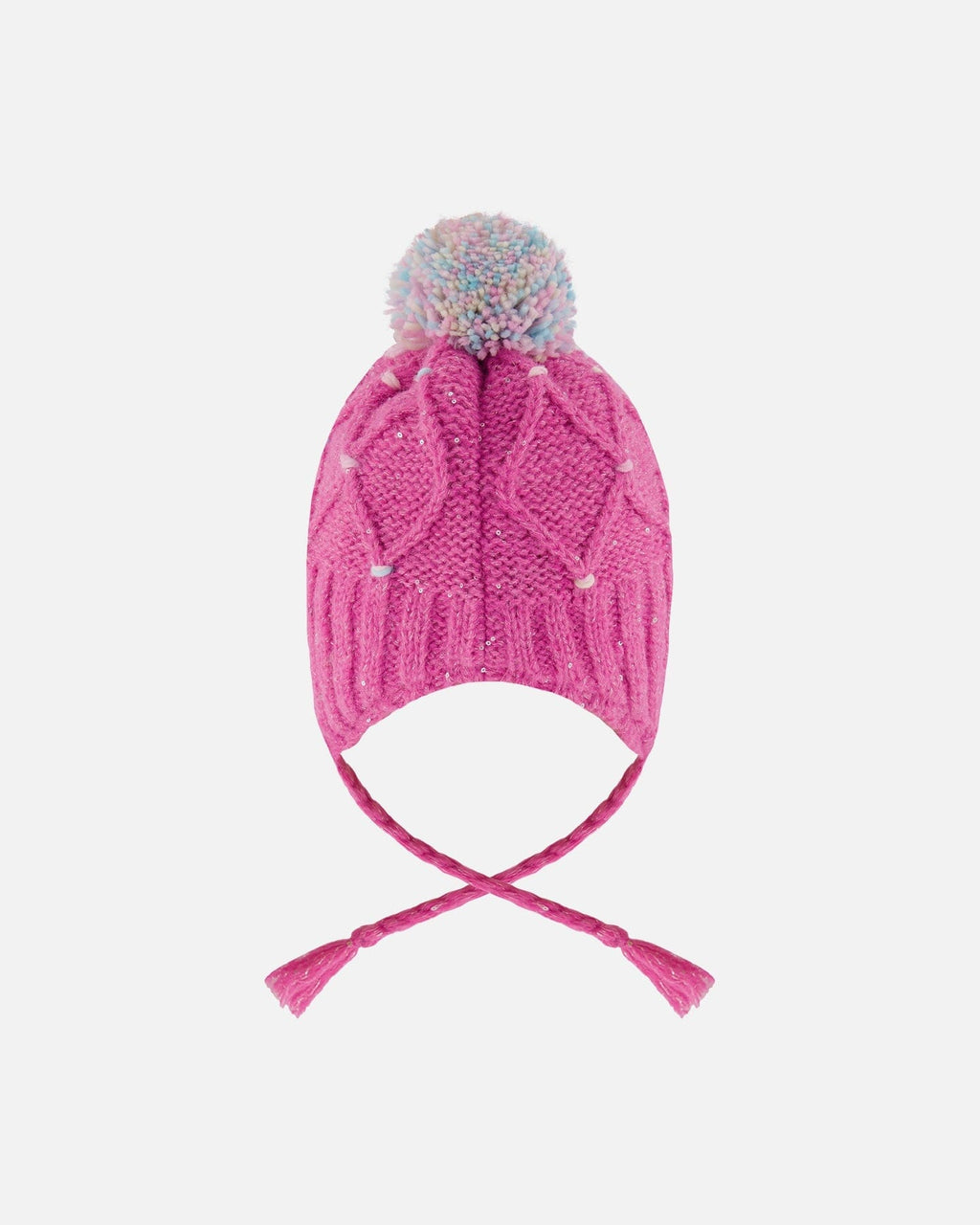 Lined Peruvian Knit Hat With Pompom Pink And Multicolor