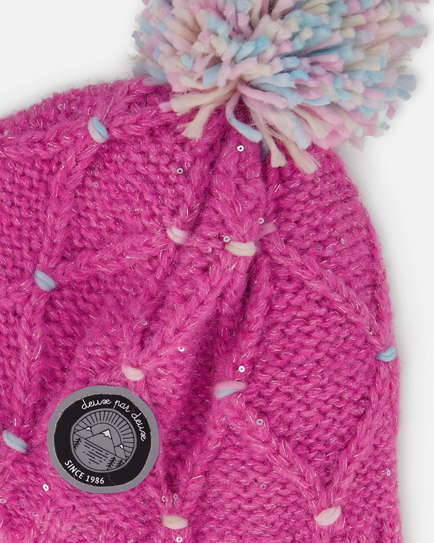 Lined Peruvian Knit Hat With Pompom Pink And Multicolor