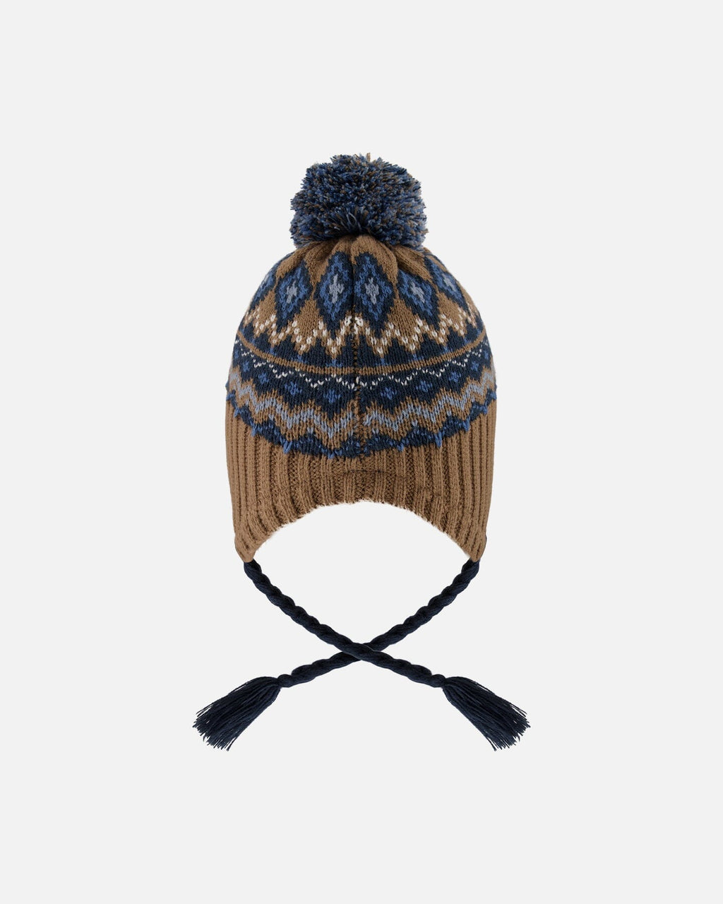 Lined Peruvian Knit Pompom Hat Taupe And Navy