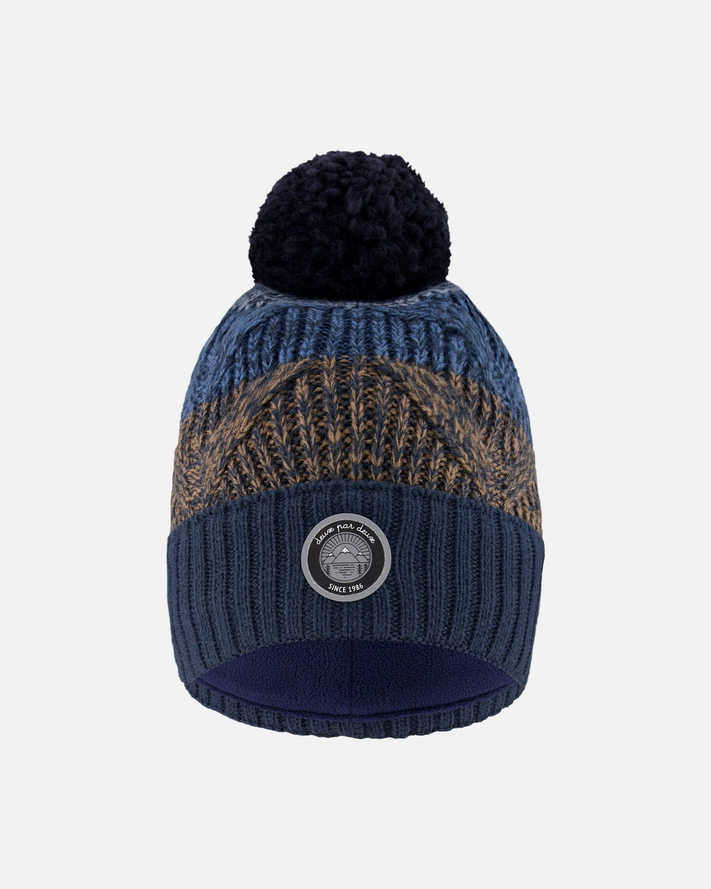 Lined Knit Pompom Hat Taupe And Navy
