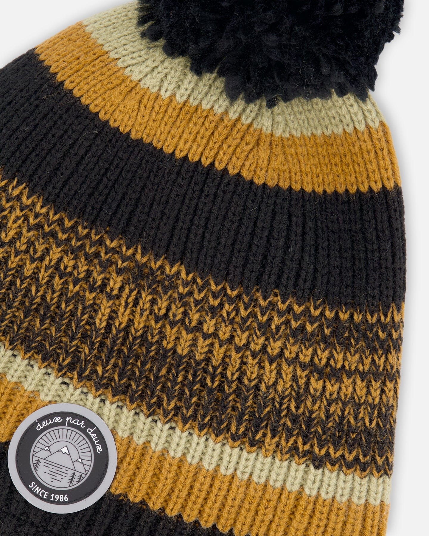 Lined Knit Pompom Hat Black And Brown