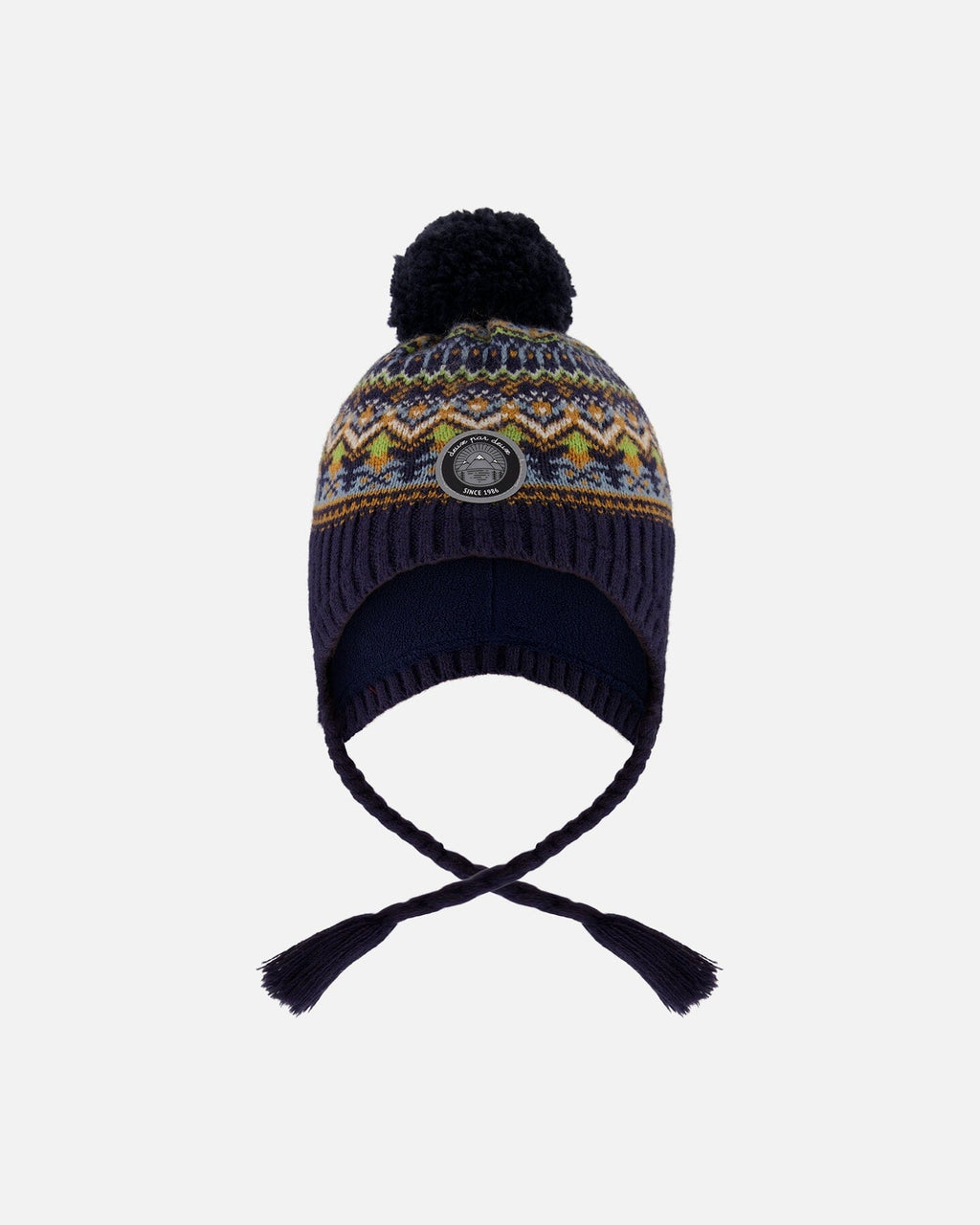 Lined Peruvian Knit Hat With Pompom Taupe And Navy