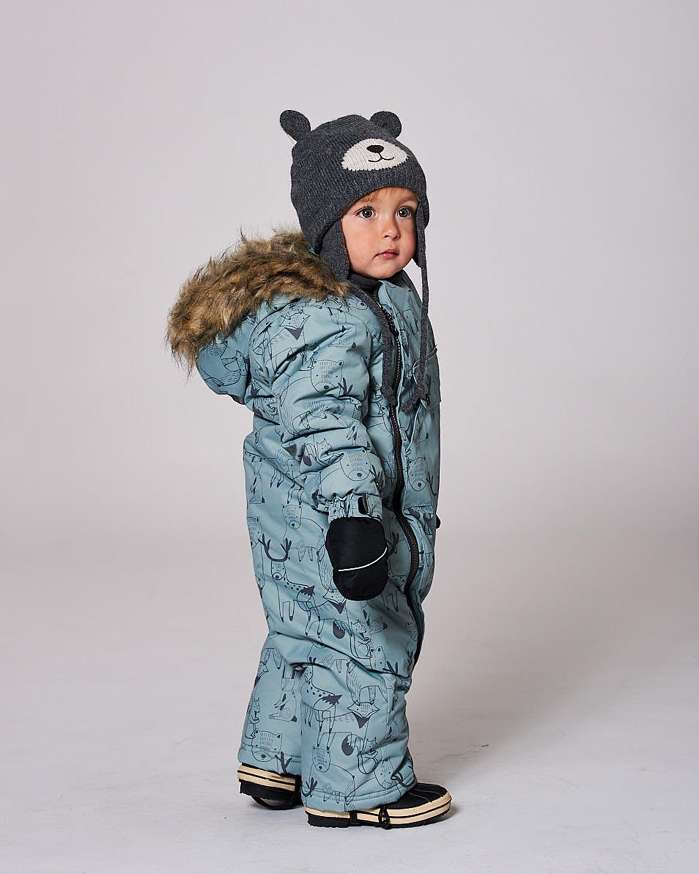 Lined Knit Hat With Ears Gray