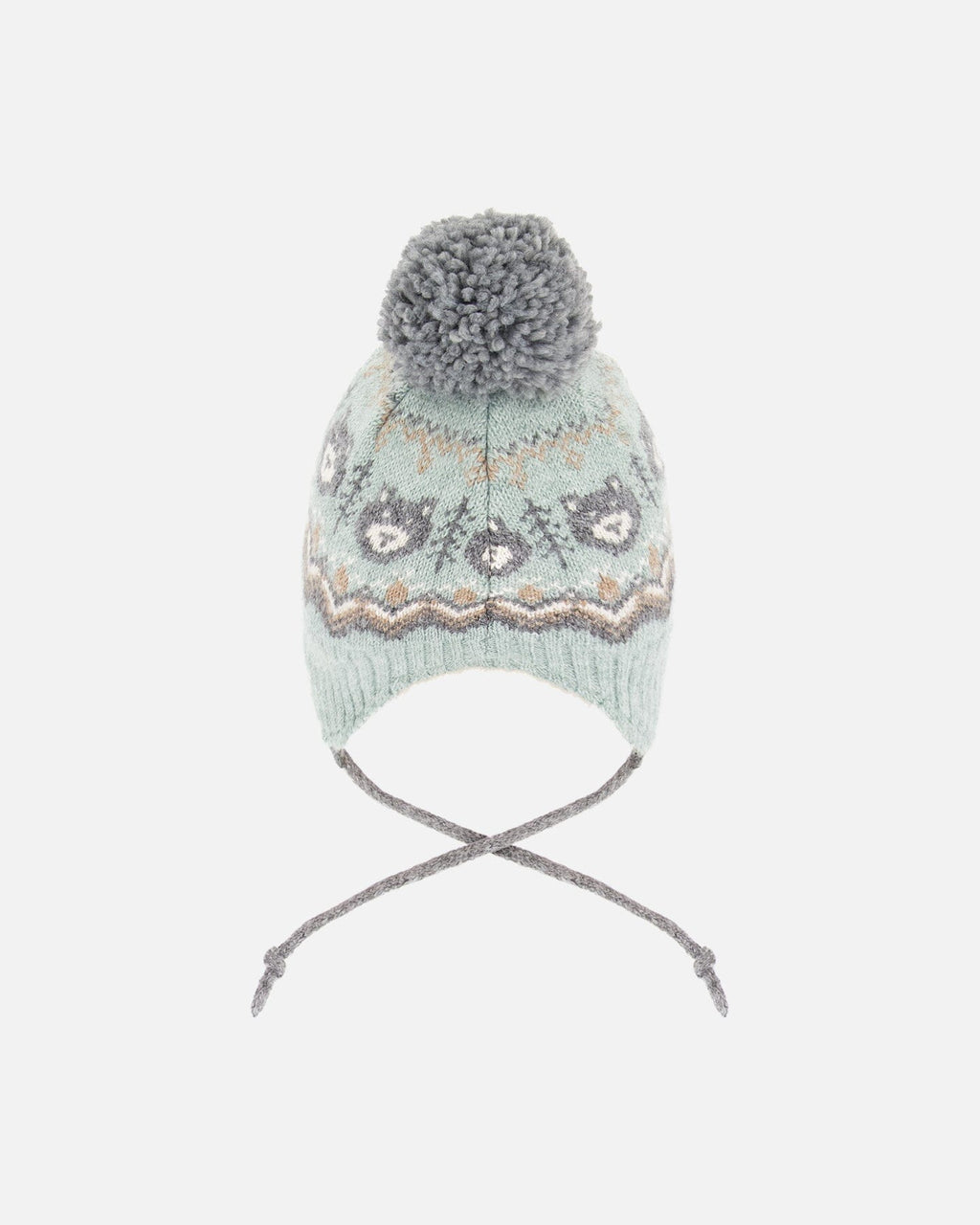 Lined Peruvian Knit Pompom Hat Gray And Sage