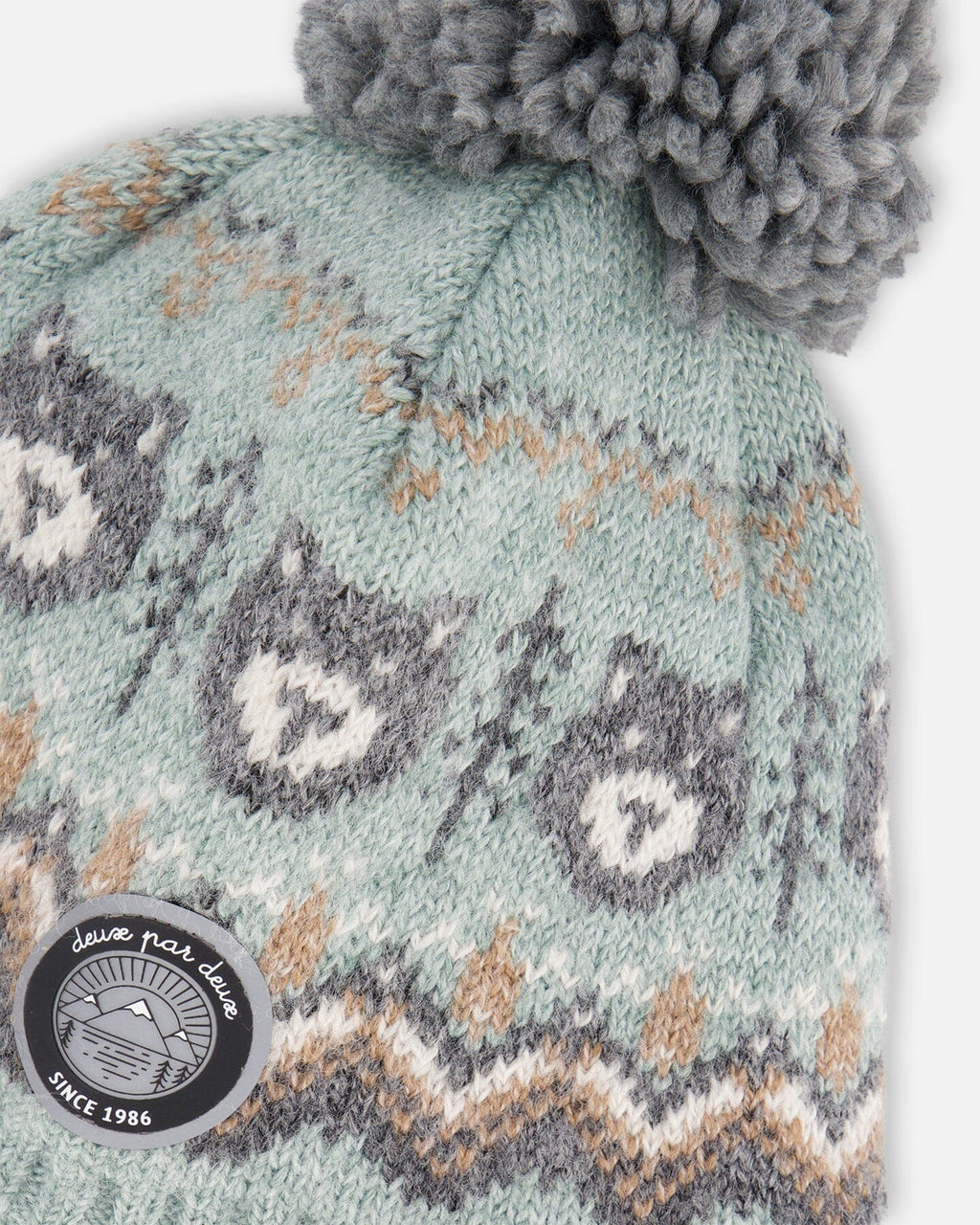 Lined Peruvian Knit Pompom Hat Gray And Sage