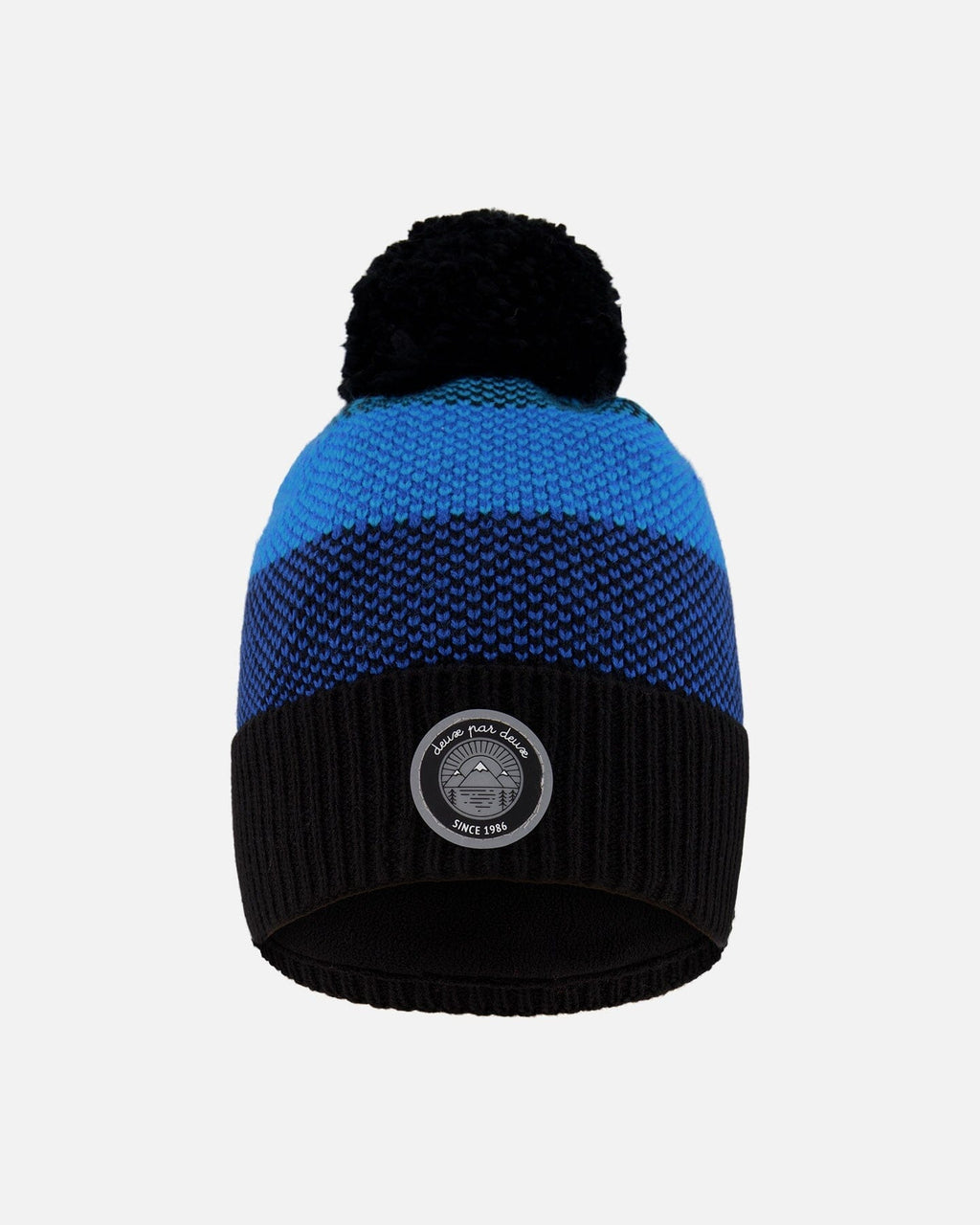 Winter Knit Hat With Pompom And Lining Black And Blue