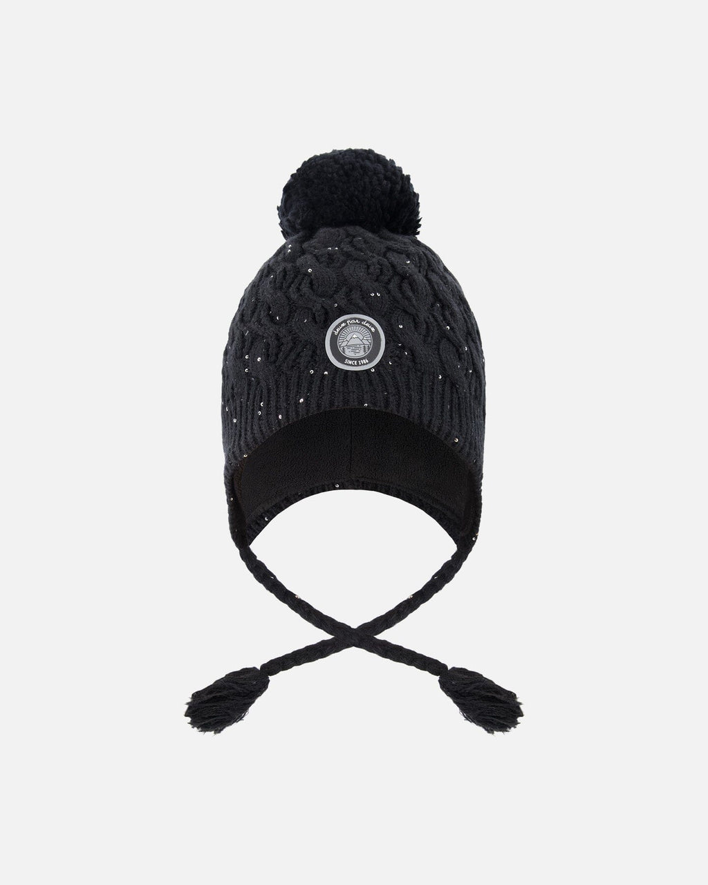 Winter Peruvian Knit Hat With Pompom And Lining Black
