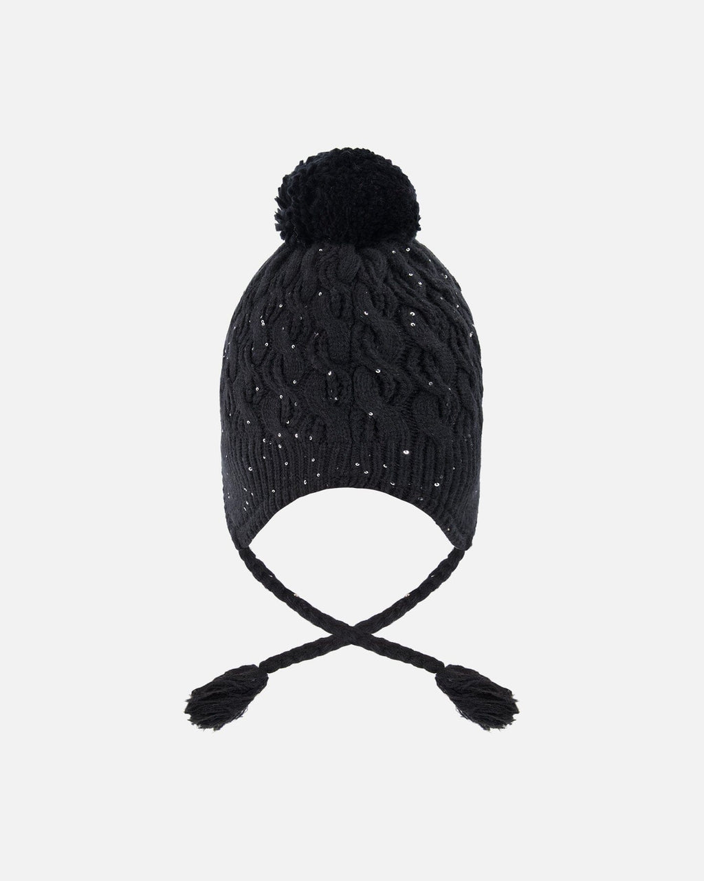 Winter Peruvian Knit Hat With Pompom And Lining Black