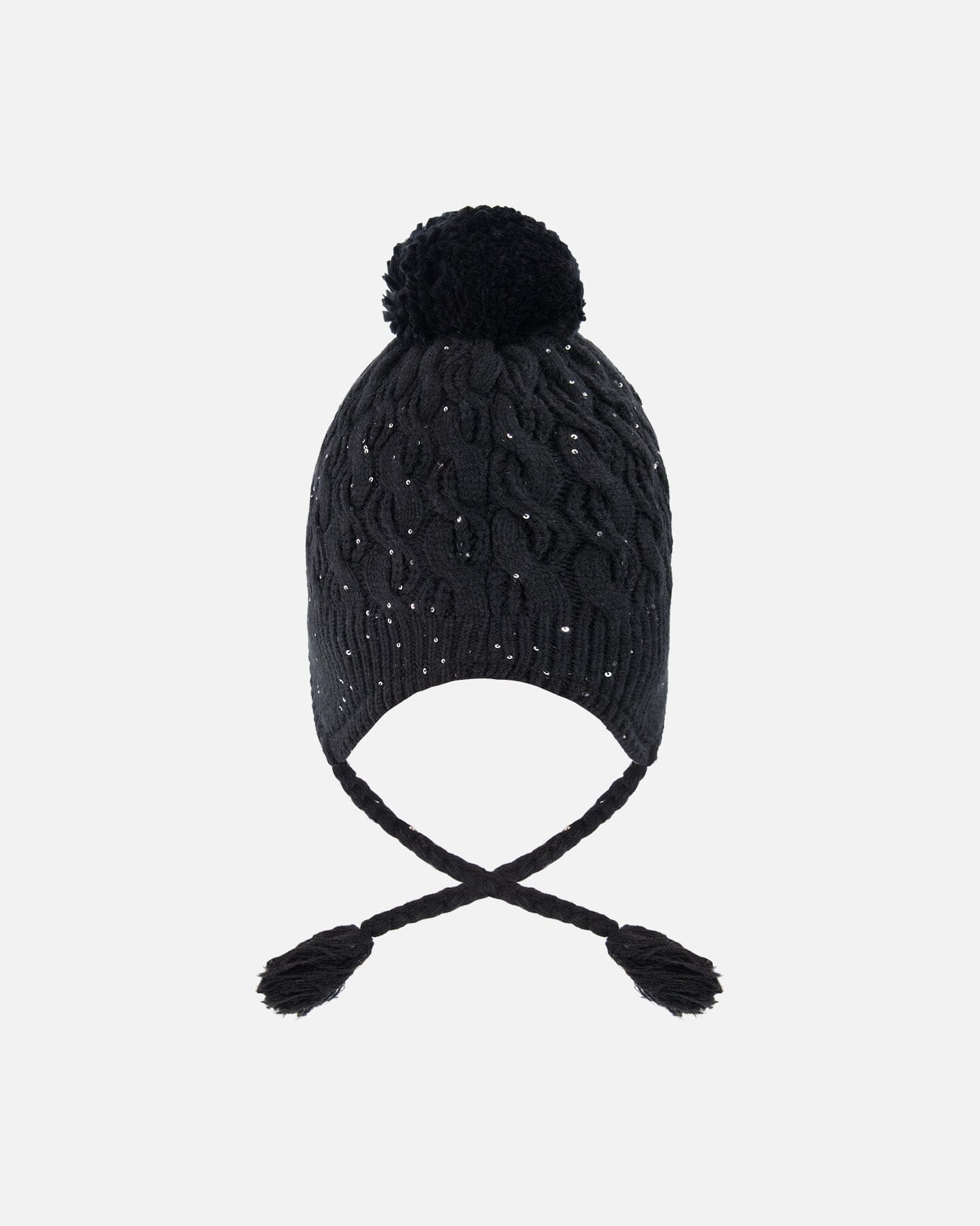 Winter Peruvian Knit Hat With Pompom And Lining Black