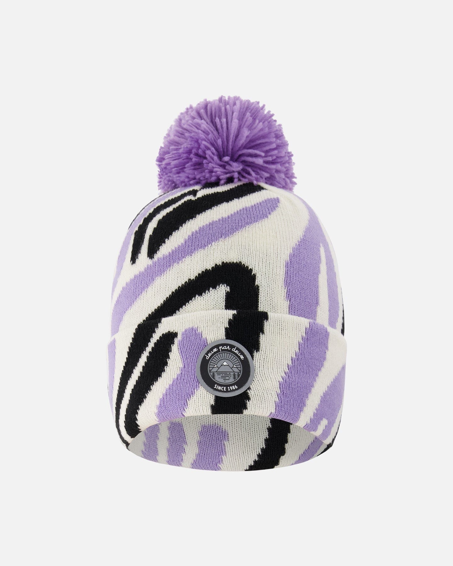 Lined Knit Pompom Hat Black, White And Lilac