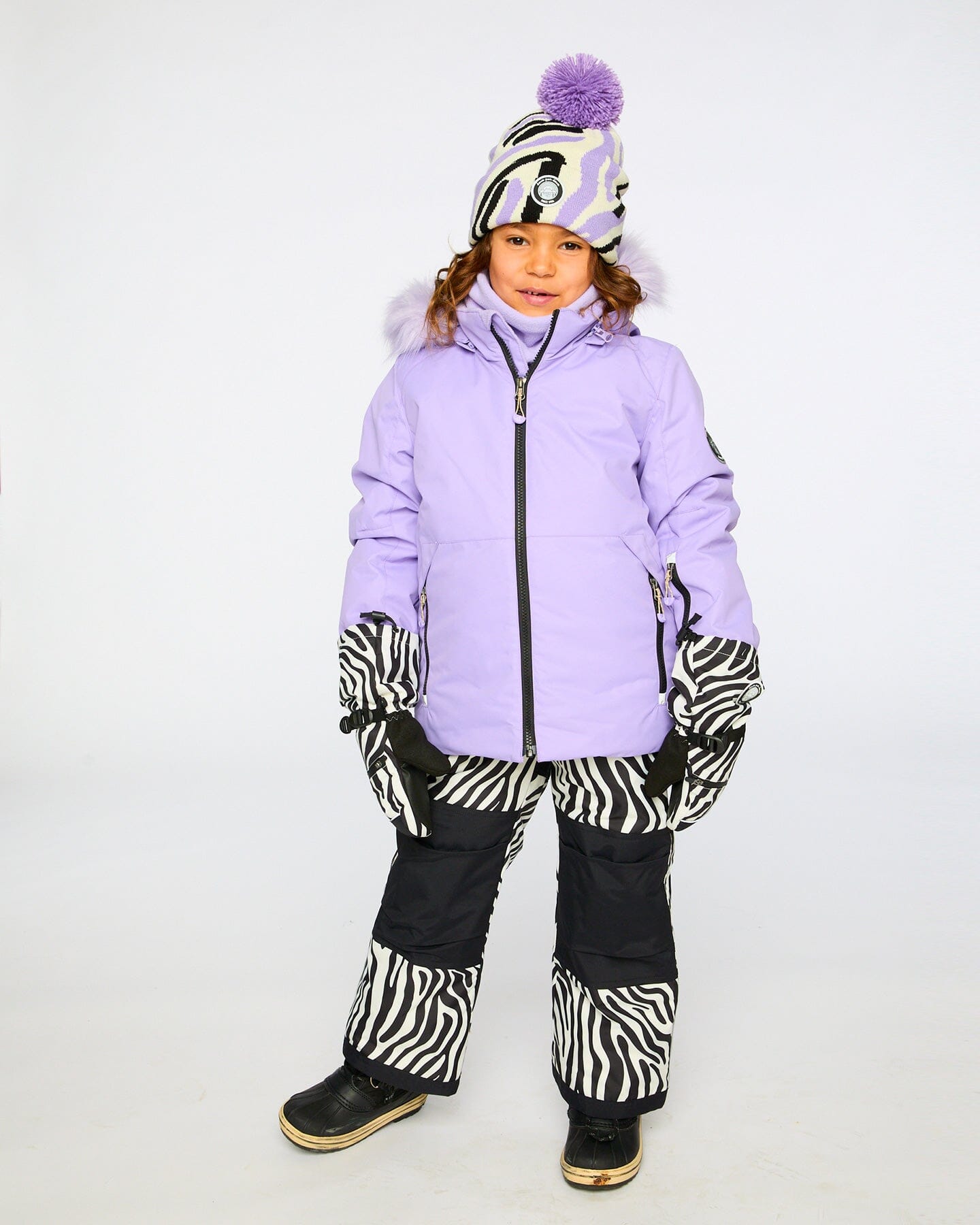 Lined Knit Pompom Hat Black, White And Lilac