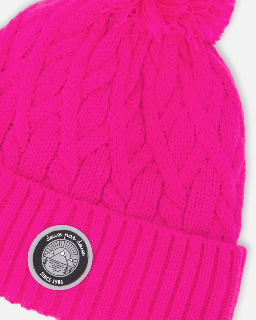 Lined Knit Pompom Hat Fuchsia
