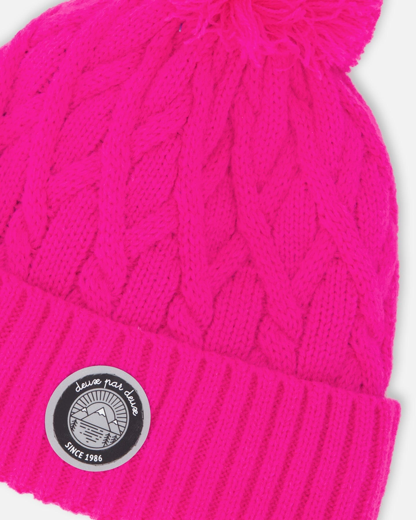 Lined Knit Pompom Hat Fuchsia