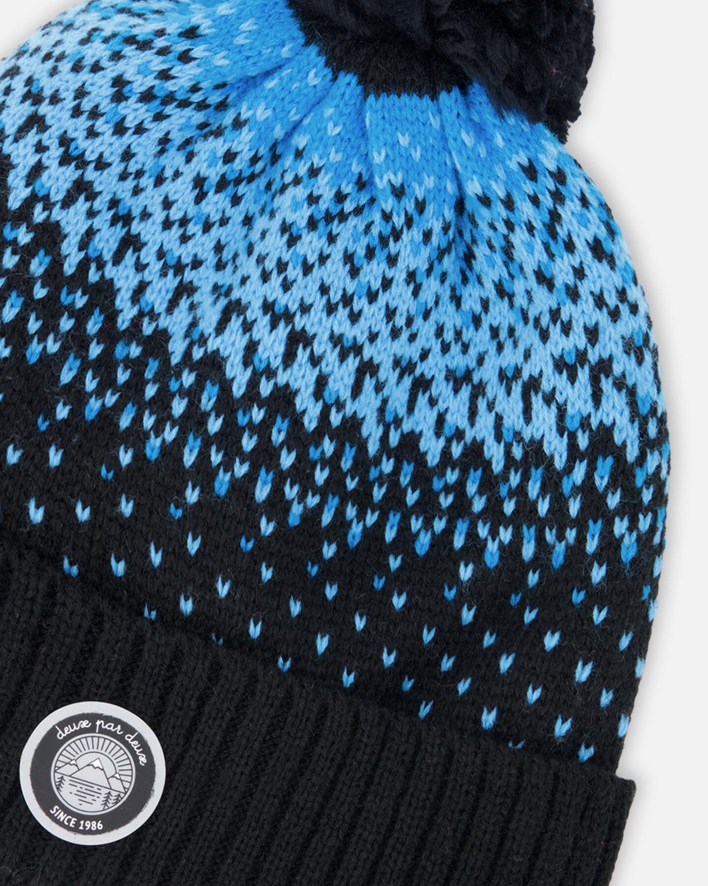 Winter Knit Pompom Hat With Lining Black And Blue
