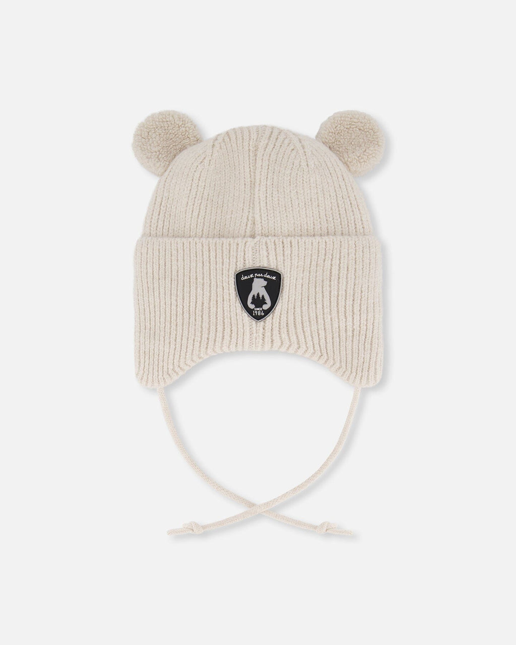 Lined Baby Winter Knit Hat With Ear Flaps Off-White