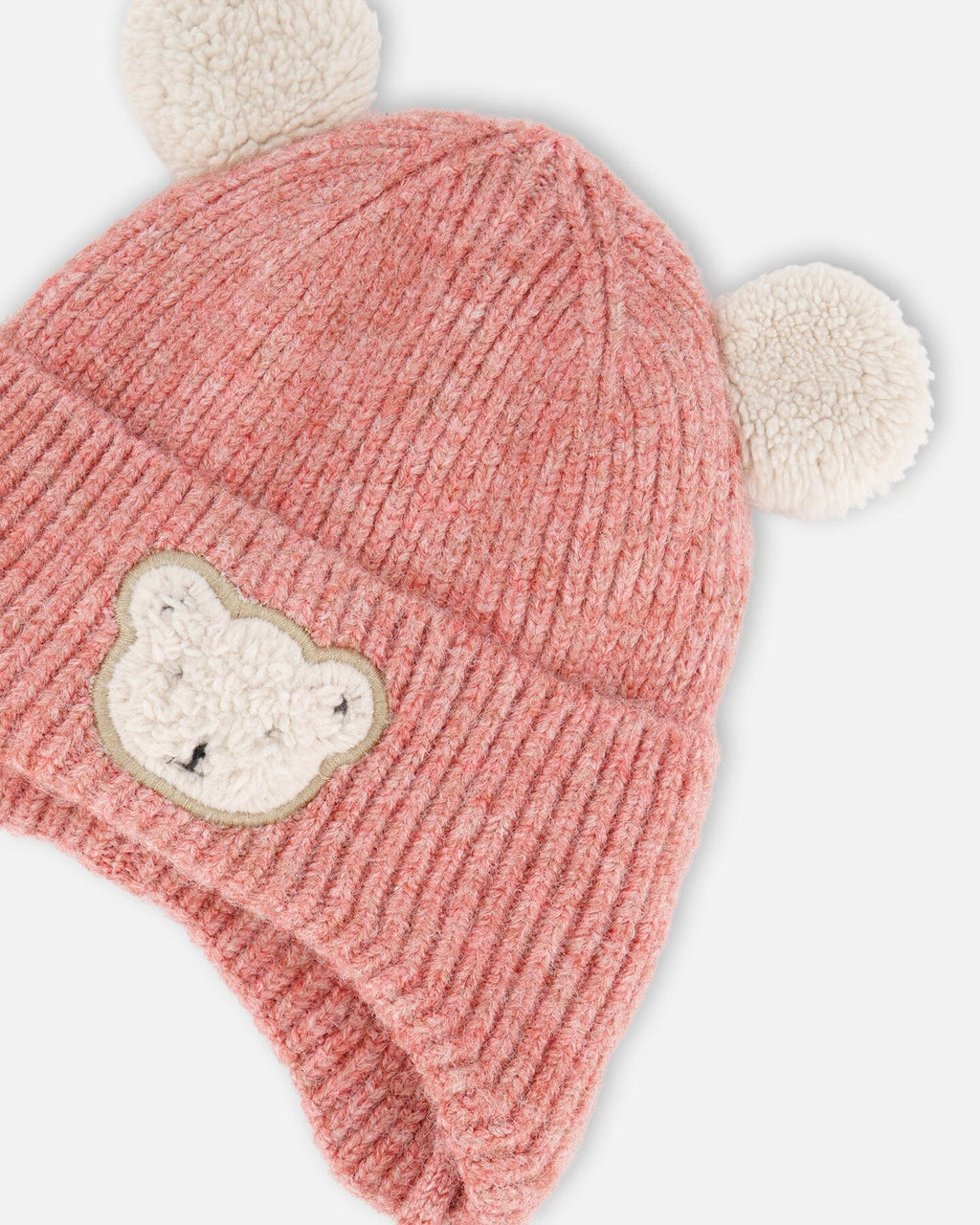 Lined Baby Winter Knit Hat With Ear Flaps Dusty Pink