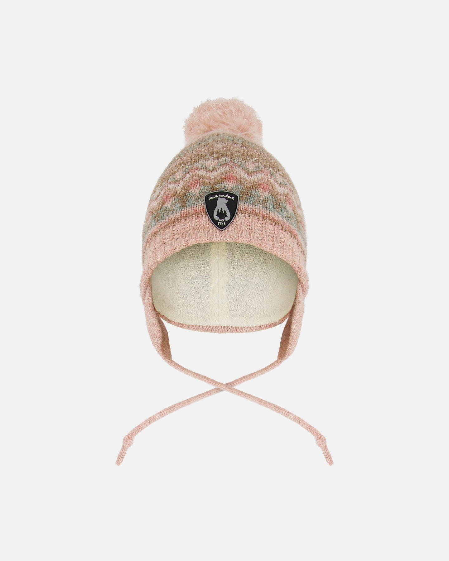 Lined Baby Knit Pompom Hat With Ear Flaps Dusty Pink
